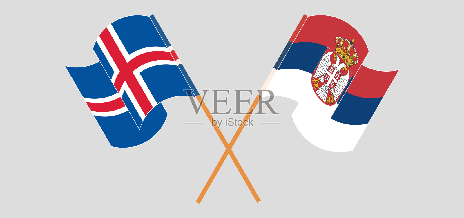 交叉挥舞着冰岛和塞尔维亚的旗帜插画图片素材