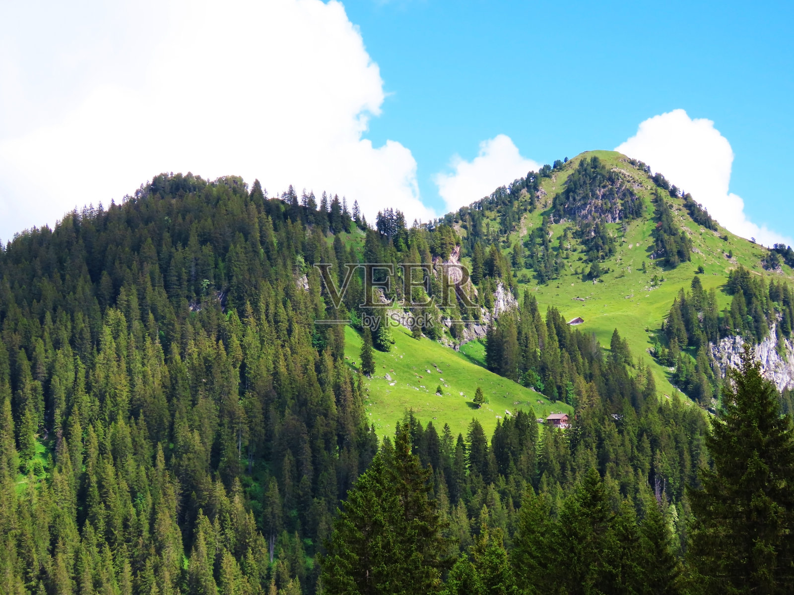 阿尔卑斯山山脉Farenstöckli (Farenstoeckli或Farenstockli)和罗格根斯托克在伊比利亚地区和施维茨阿尔卑斯山脉，奥贝瑞贝格-施维茨州，瑞士照片摄影图片