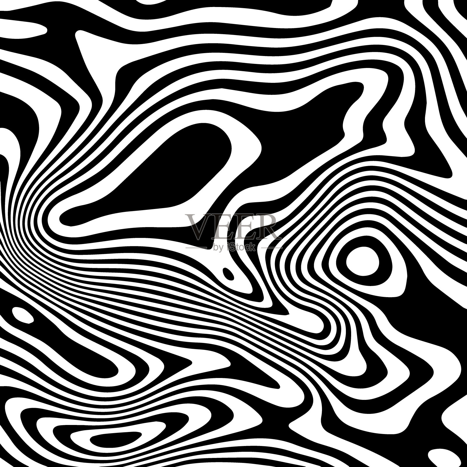 矢量单色图案，曲线，黑白条纹背景。抽象动态波纹纹理，三维视觉效果插画图片素材