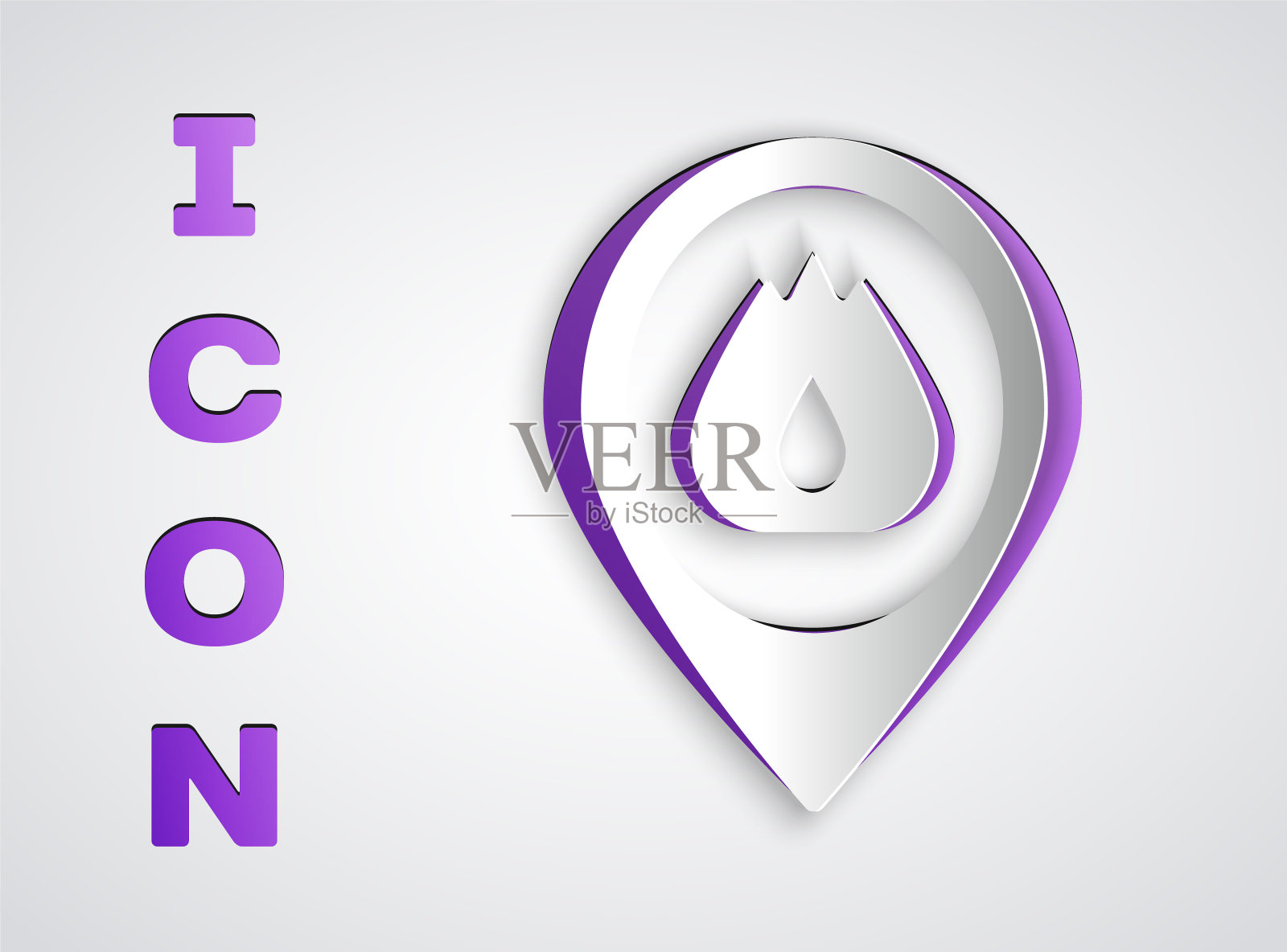 纸切割地图指针与火焰火焰图标孤立在灰色背景。火附近。纸艺术风格。向量插画图片素材