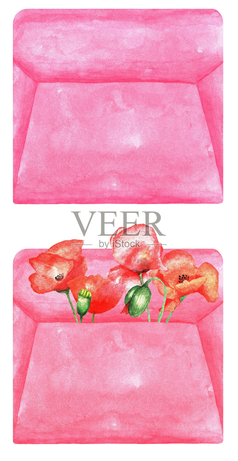 用鲜花打开信。水彩(2)插画图片素材