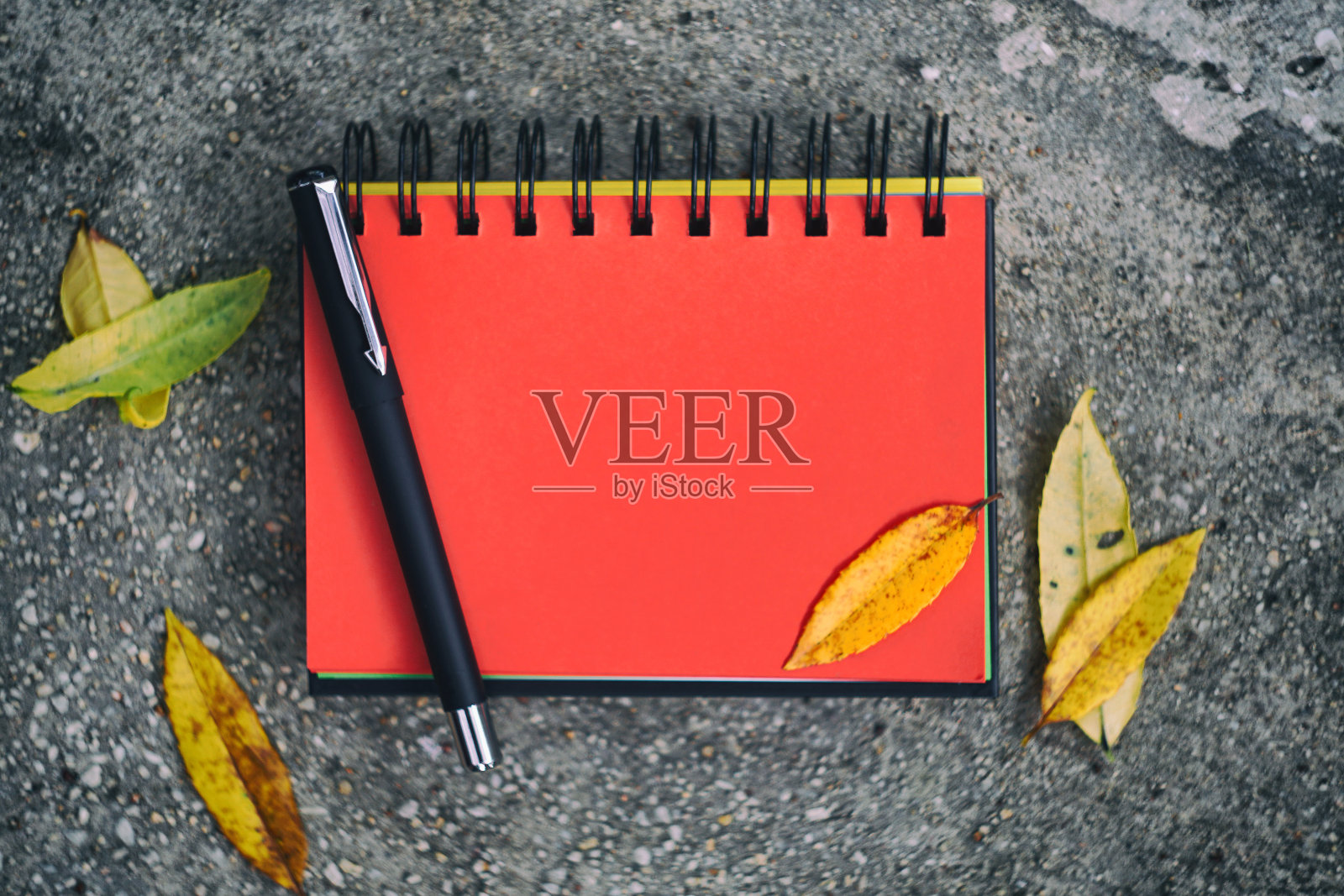 红辣椒的笔记本与笔和一些叶子照片摄影图片