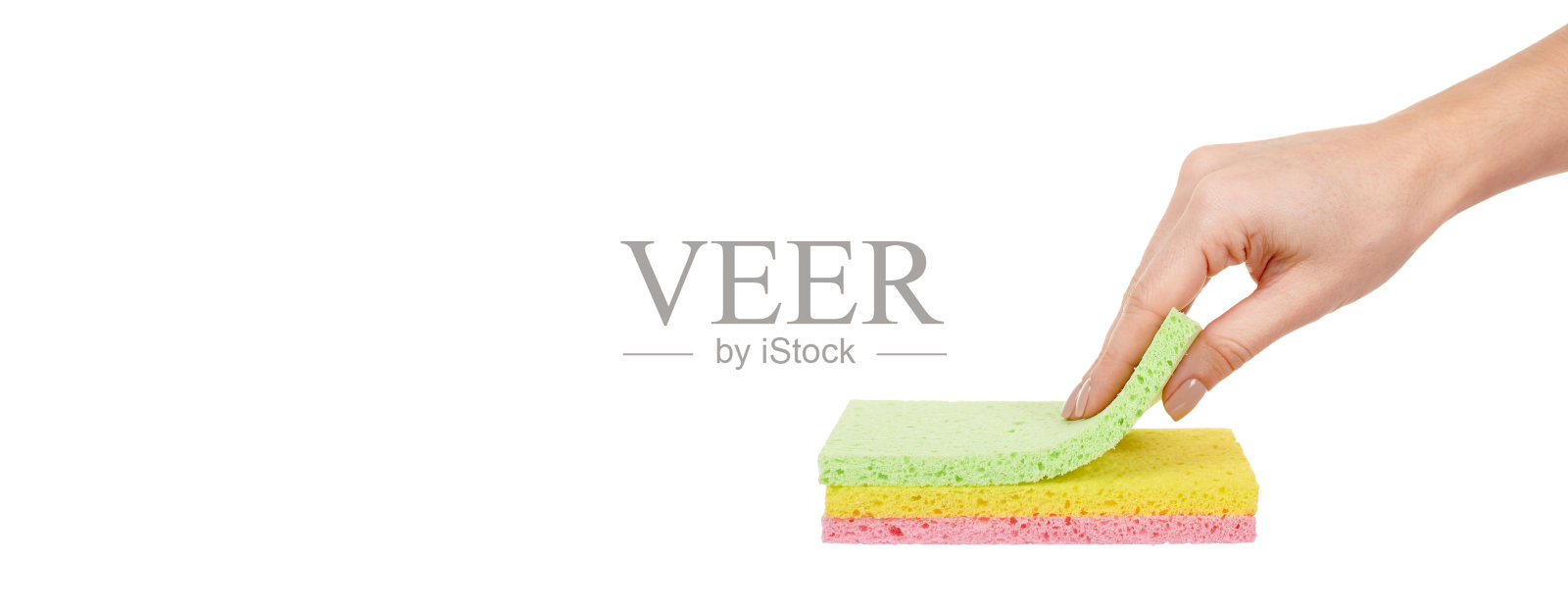 手用彩色抹布隔离在白色背景上。照片摄影图片