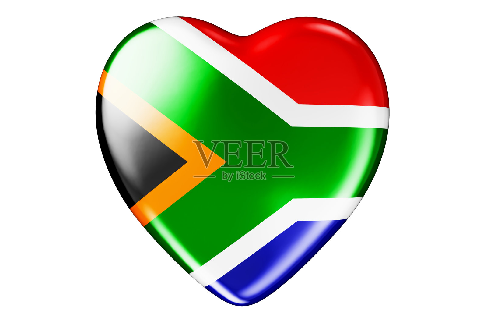 心脏与南非国旗，3D渲染孤立在白色背景照片摄影图片