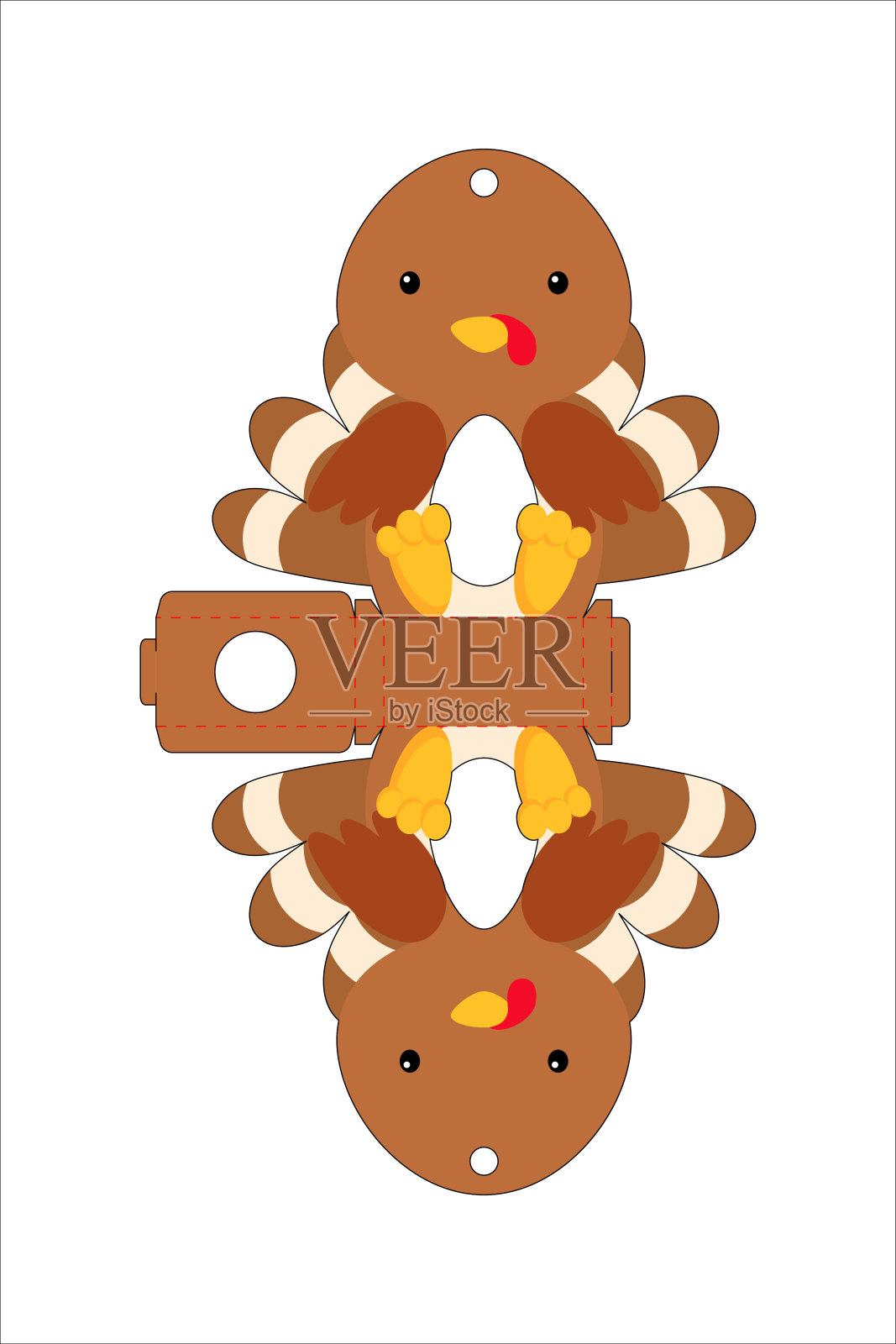 可爱的复活节蛋夹火鸡模板。复活节彩蛋的零售纸盒。可打印颜色方案。激光切割矢量模板。孤立包装设计插图。插画图片素材