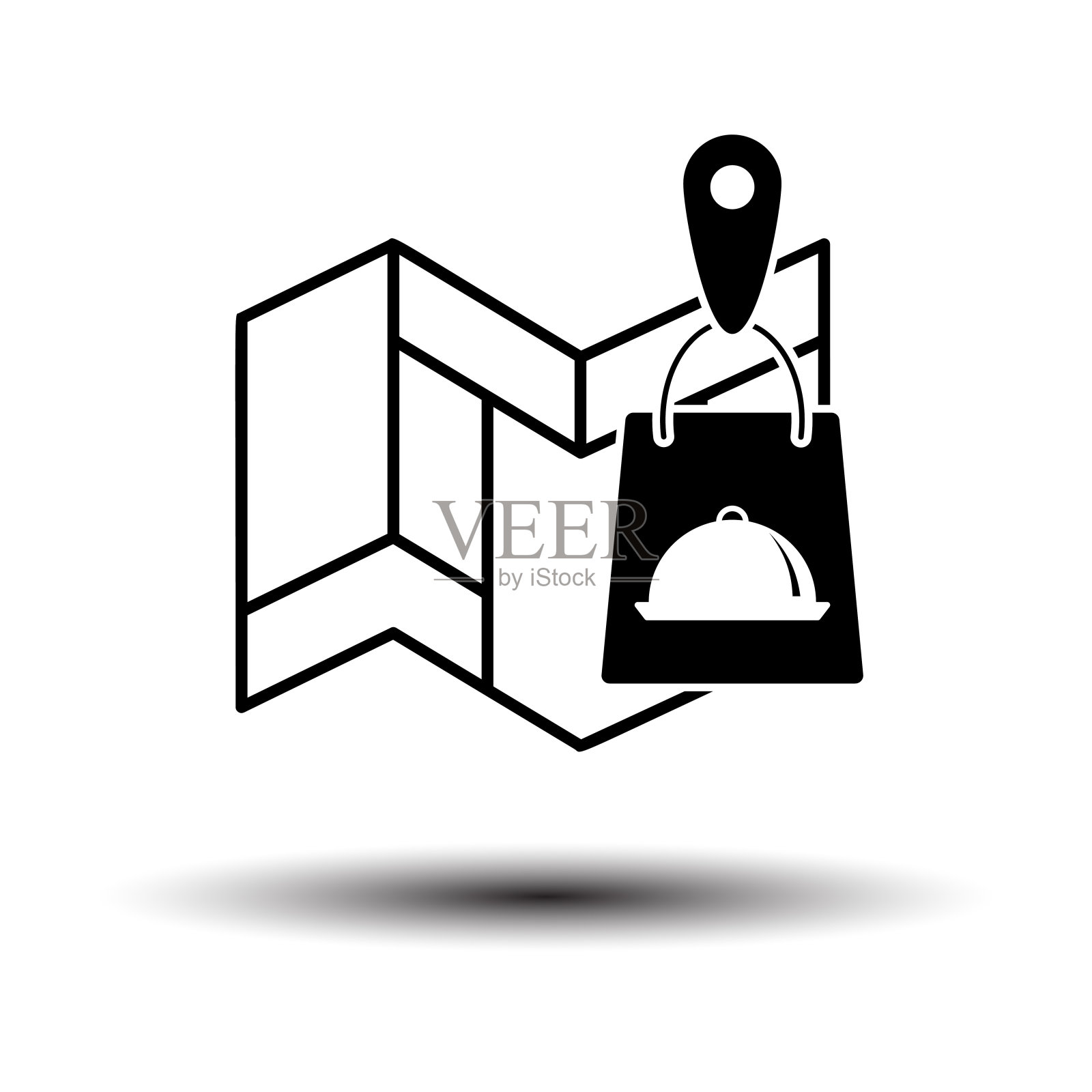 地图与递送食品袋图标插画图片素材