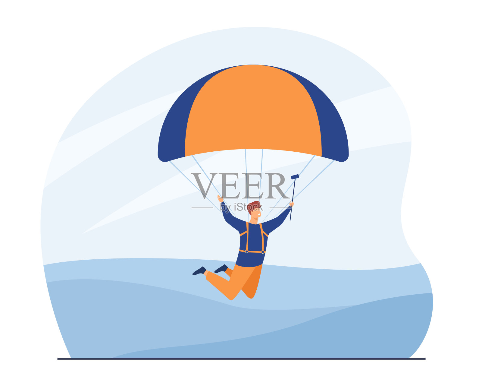 自拍和跳伞的乐天派插画图片素材