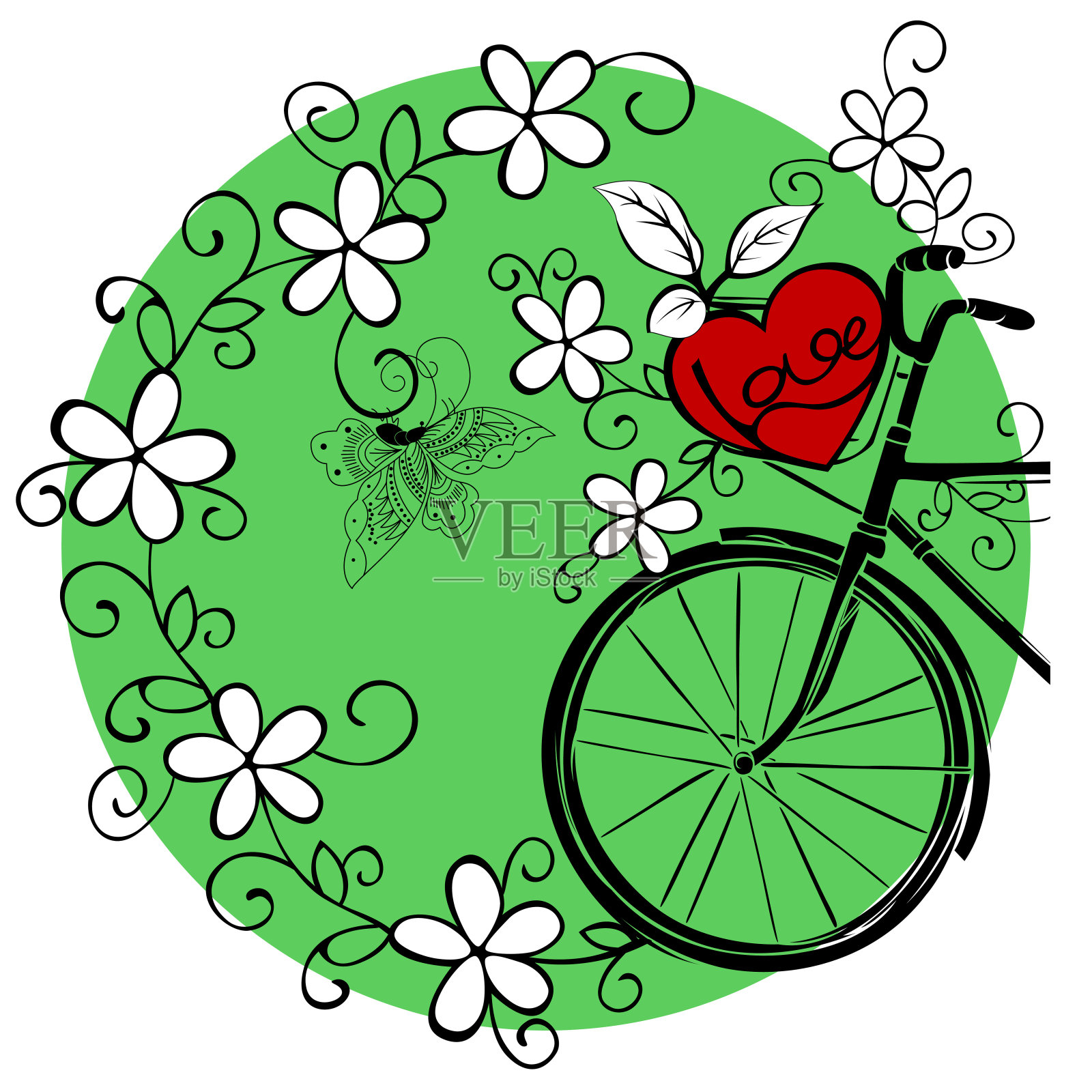 红心自行车插画图片素材