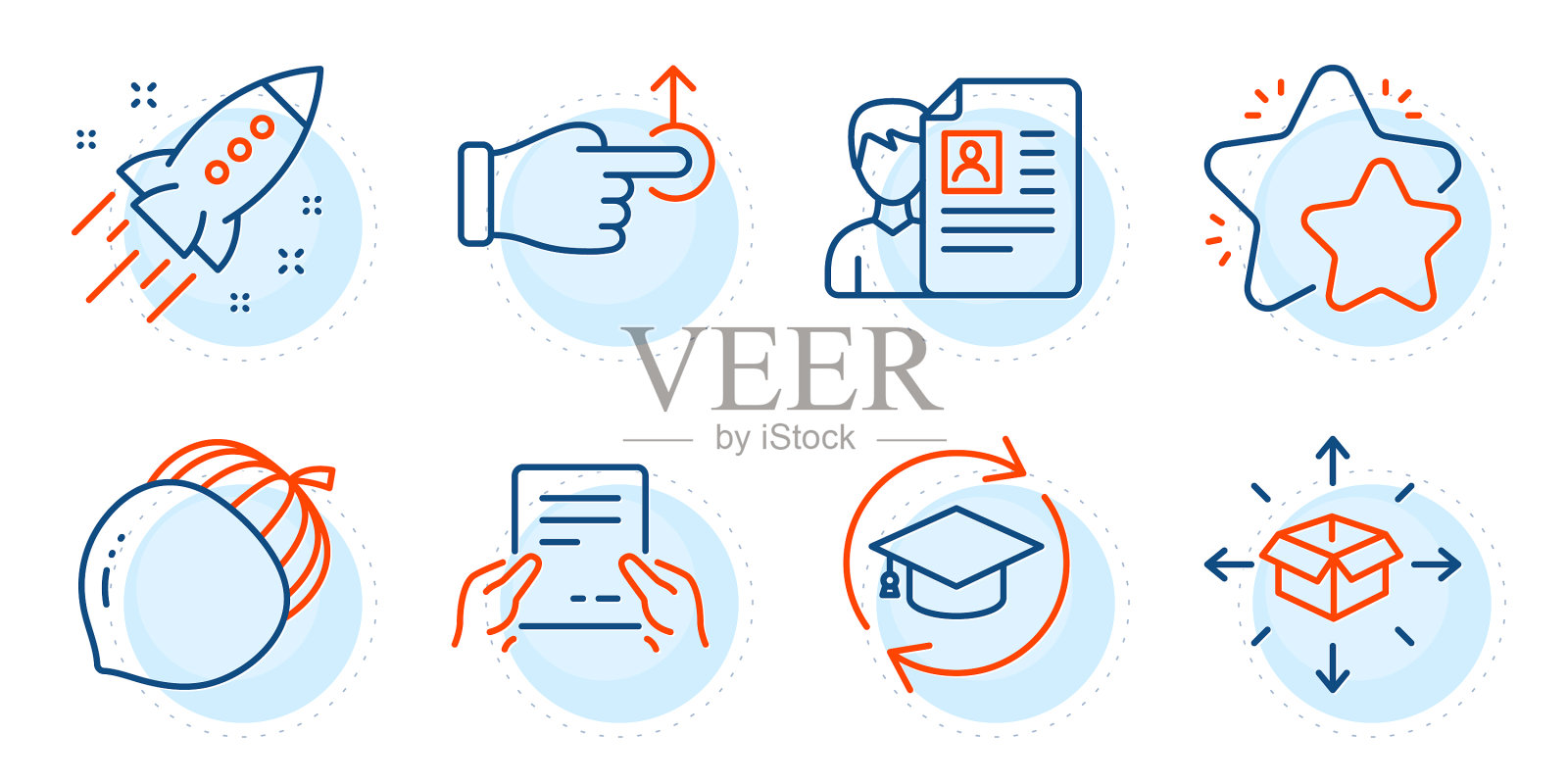 拖放启动火箭和星形图标设置作业图标素材