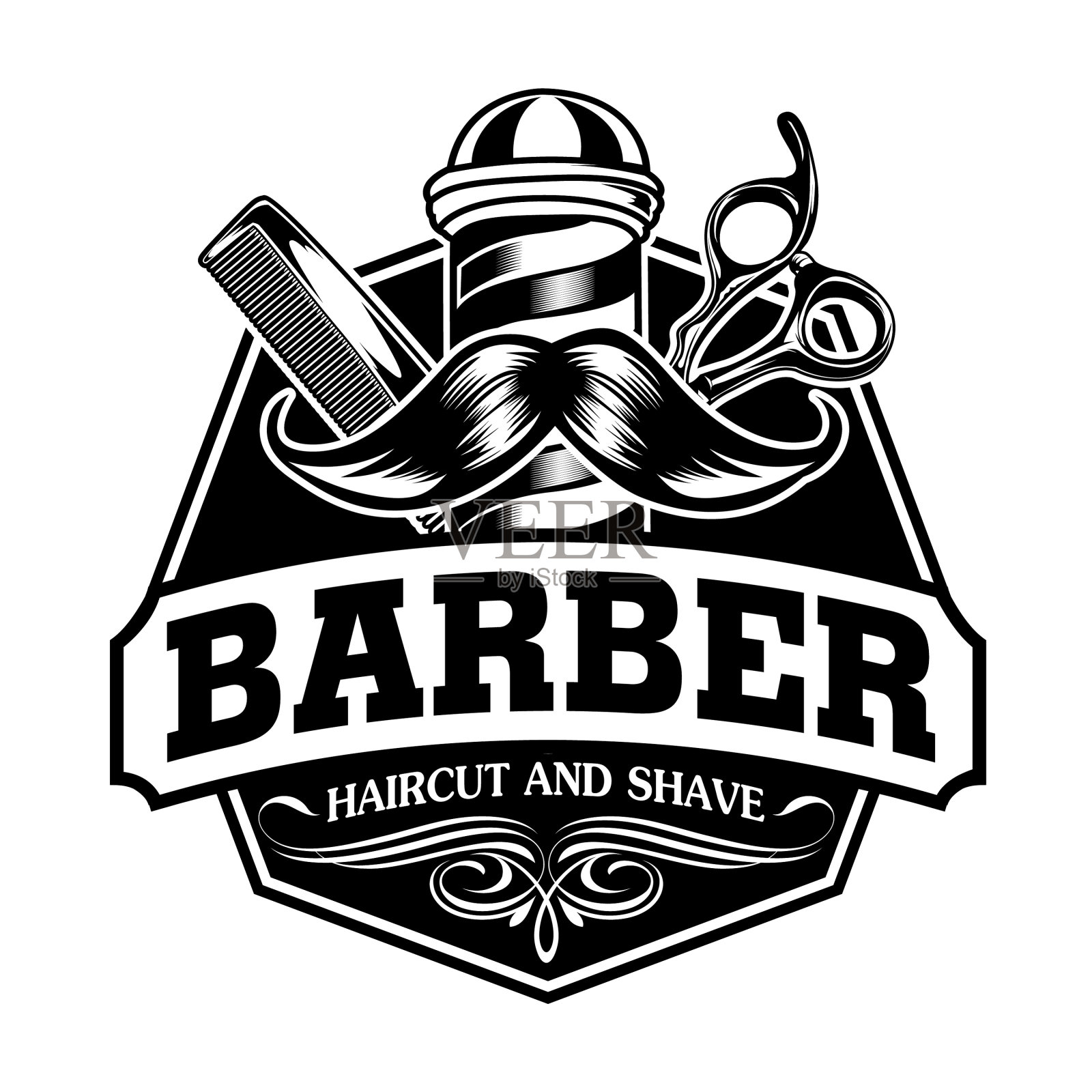 理发店发廊发型师的复古标志设计元素图片