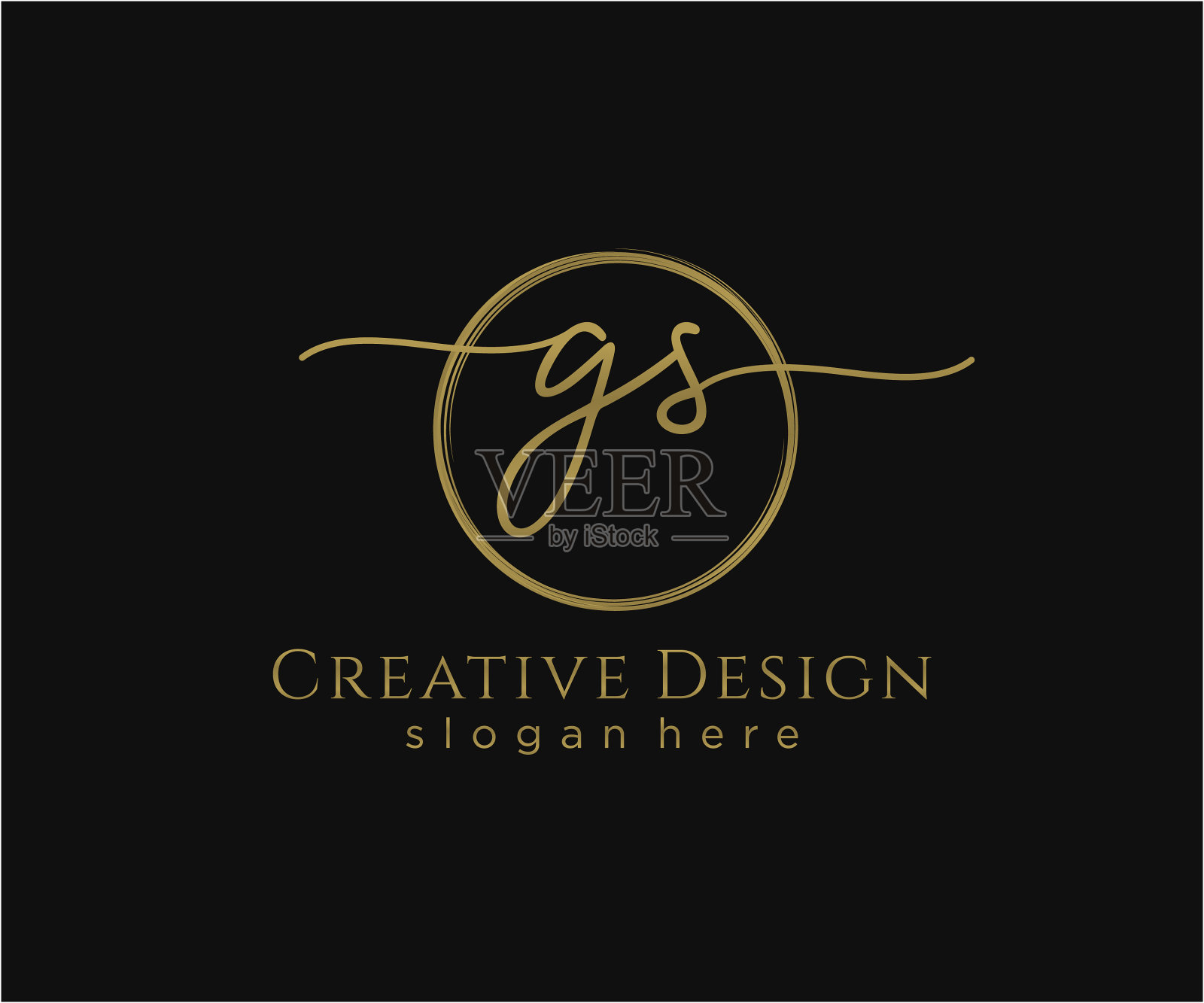 首字母gs手写标志与圆模板插画图片素材