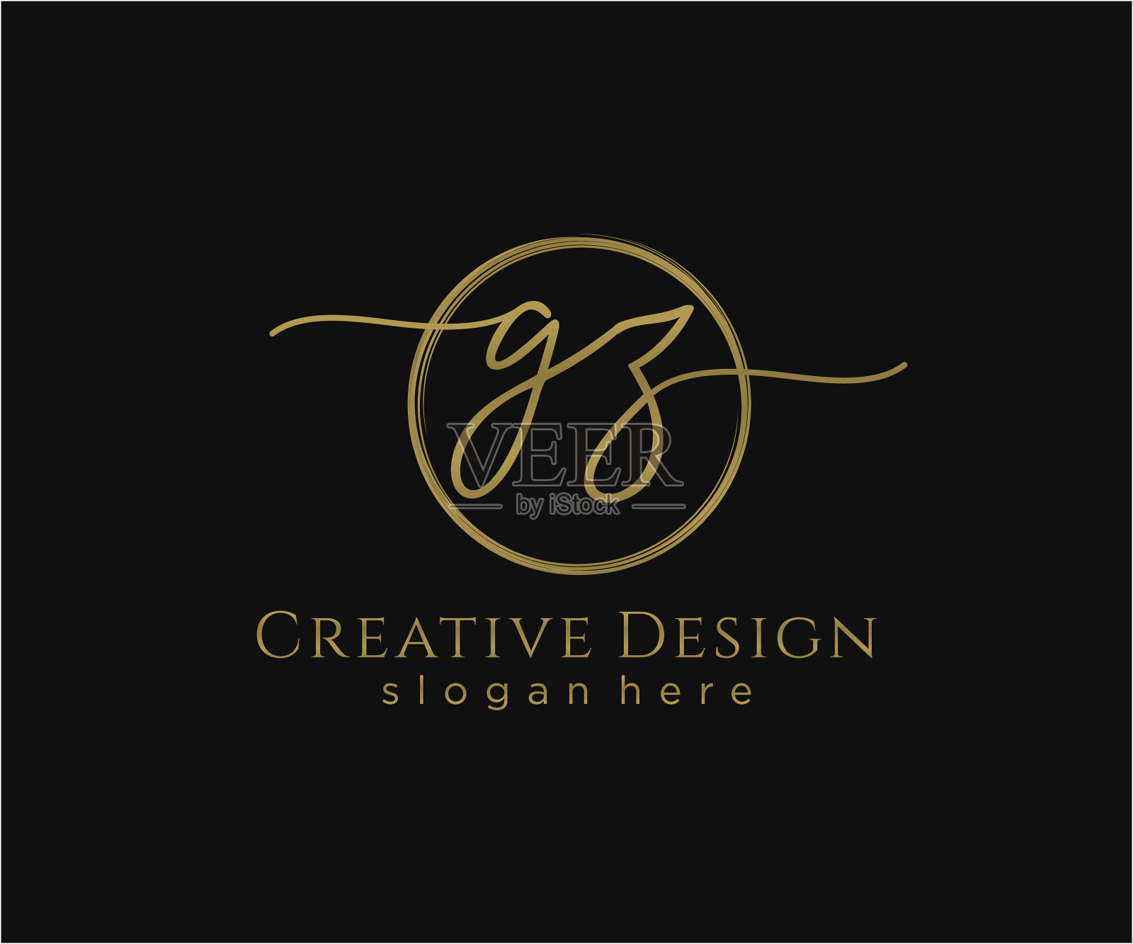 初始gz手写标志与圆模板插画图片素材