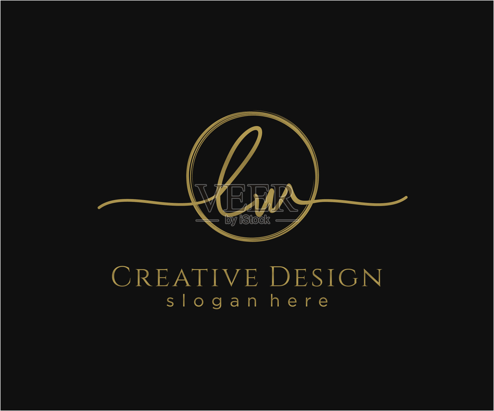 初始lw手写标志与圆模板插画图片素材