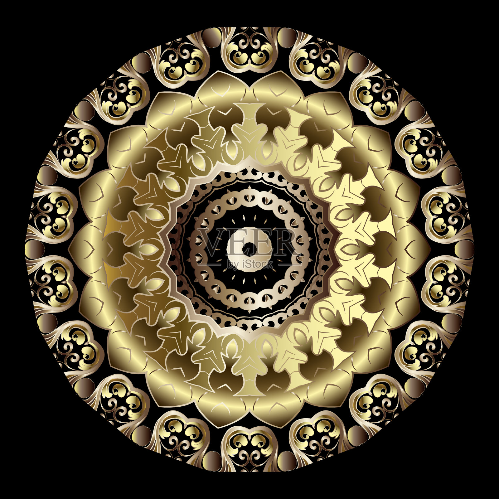黄金3d佩斯利曼荼罗图案装饰插画图片素材