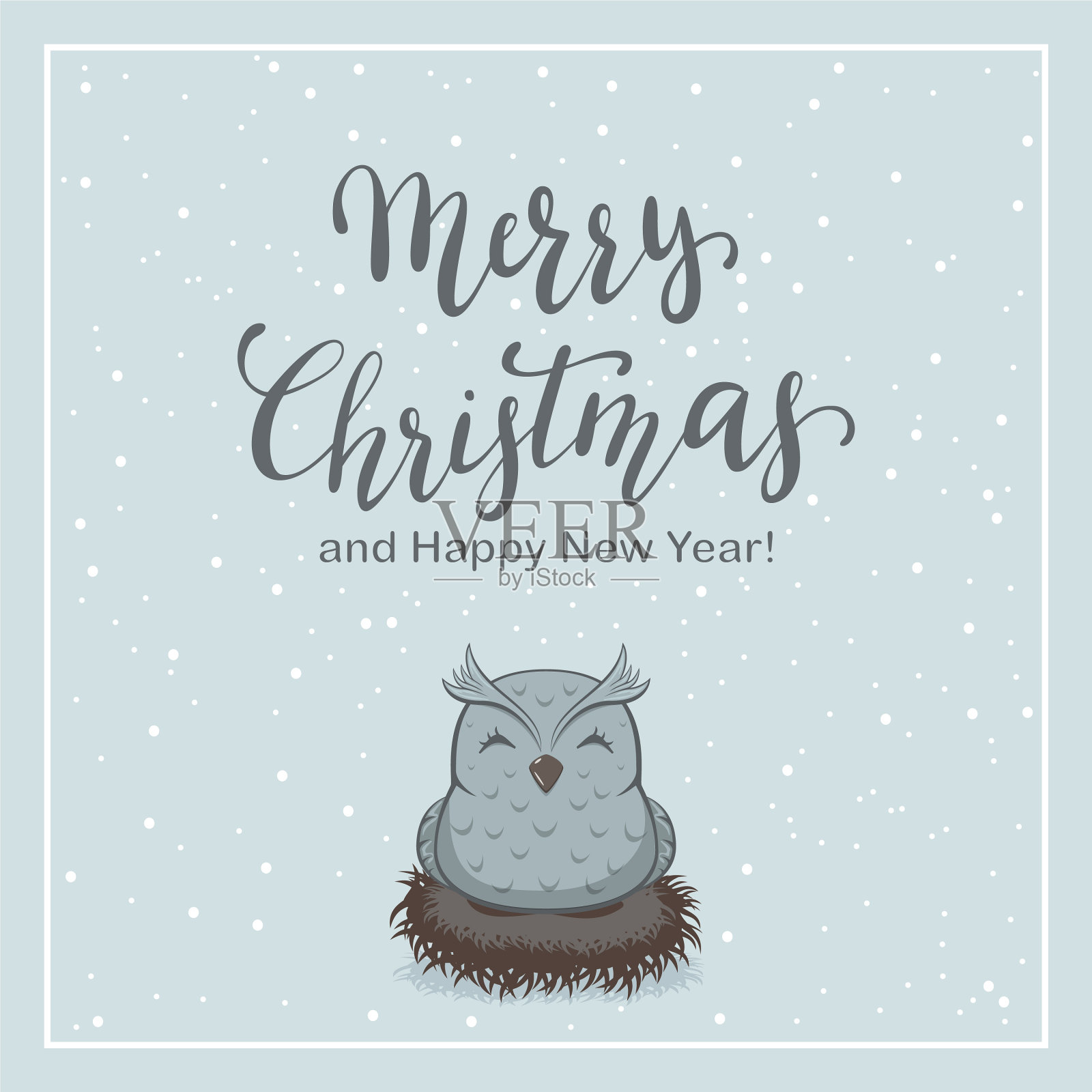 圣诞背景和猫头鹰的巢插画图片素材