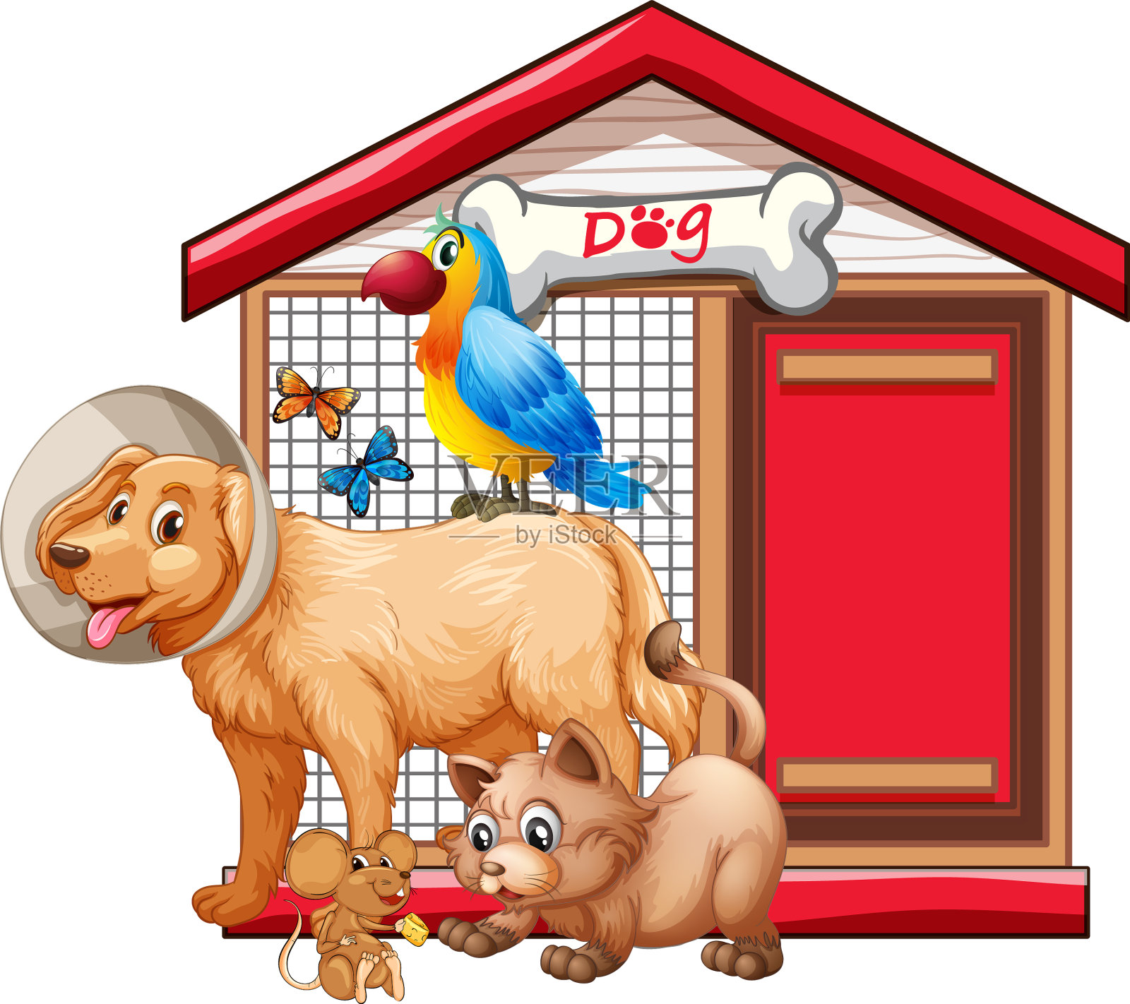 狗笼与动物群卡通隔离设计元素图片