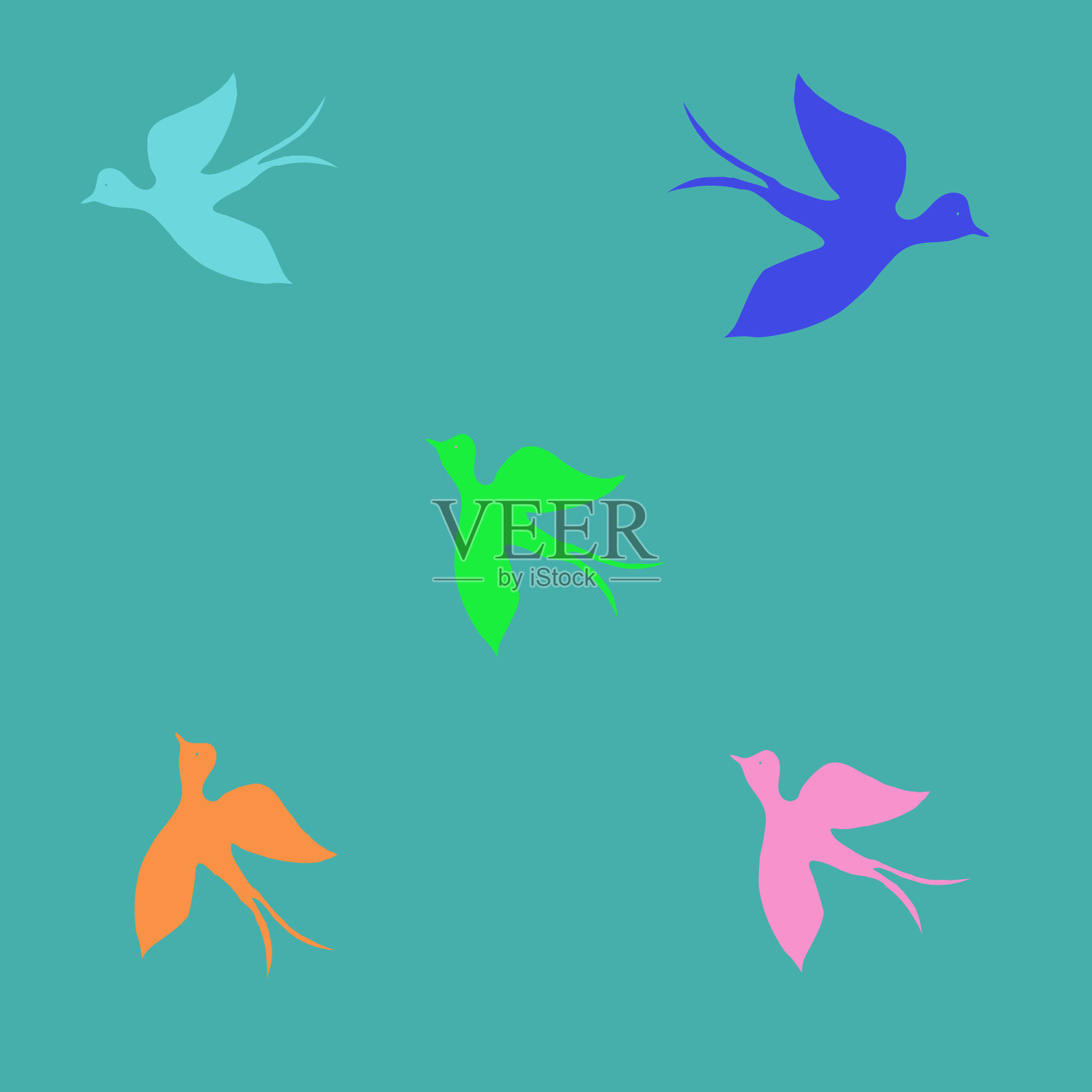 装饰颜色的燕子。手绘。插画图片素材