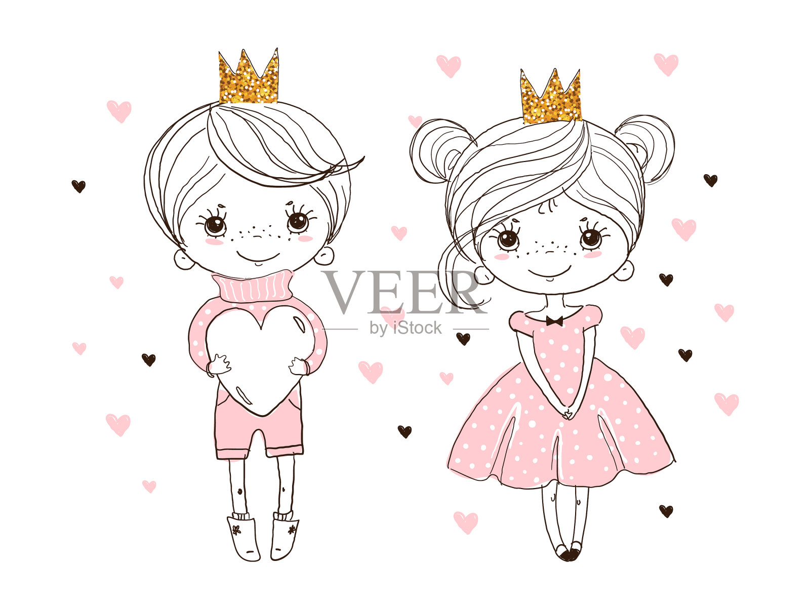 可爱的王子和公主给了女孩插画图片素材
