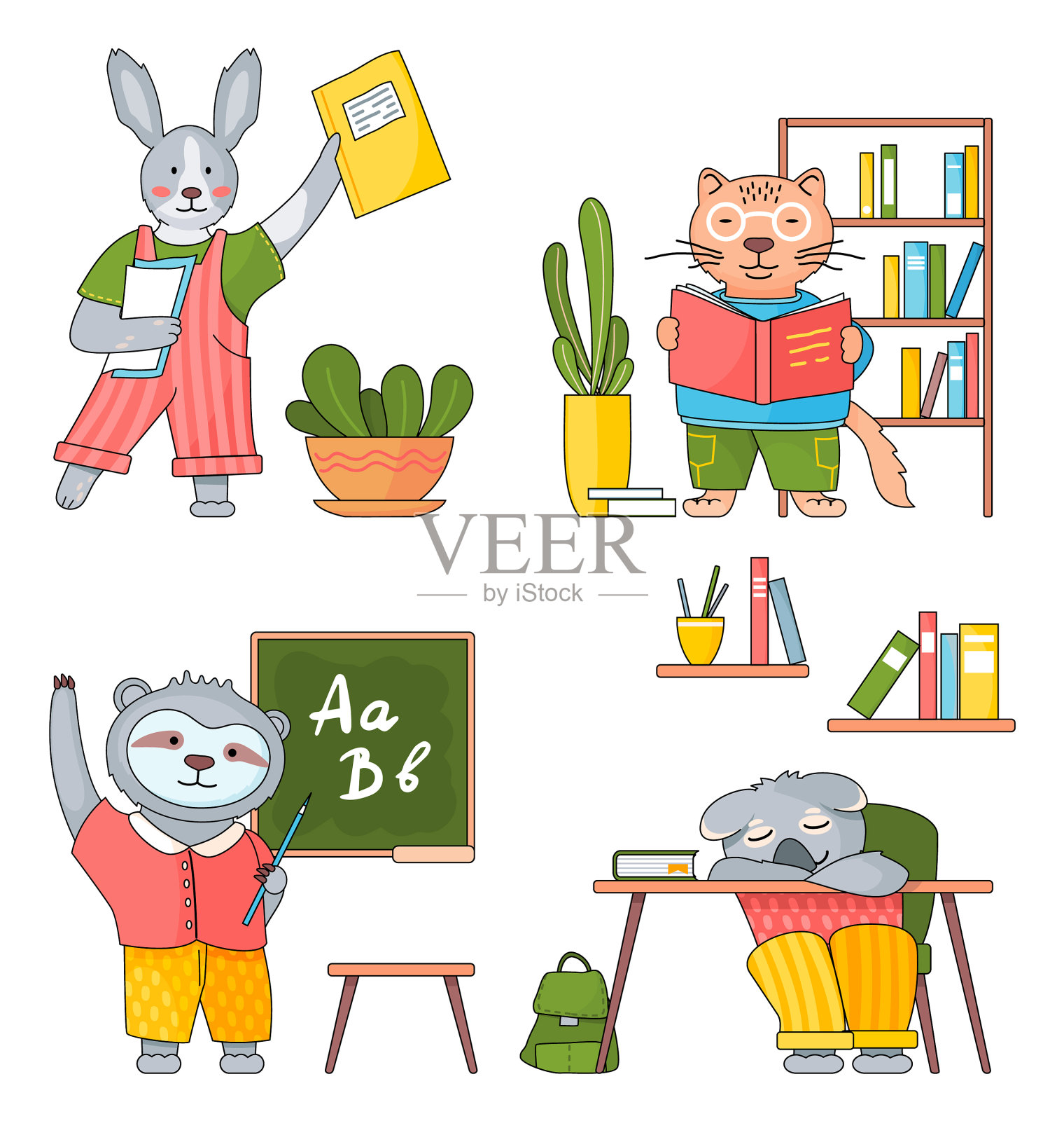 动物在教室集合插画图片素材
