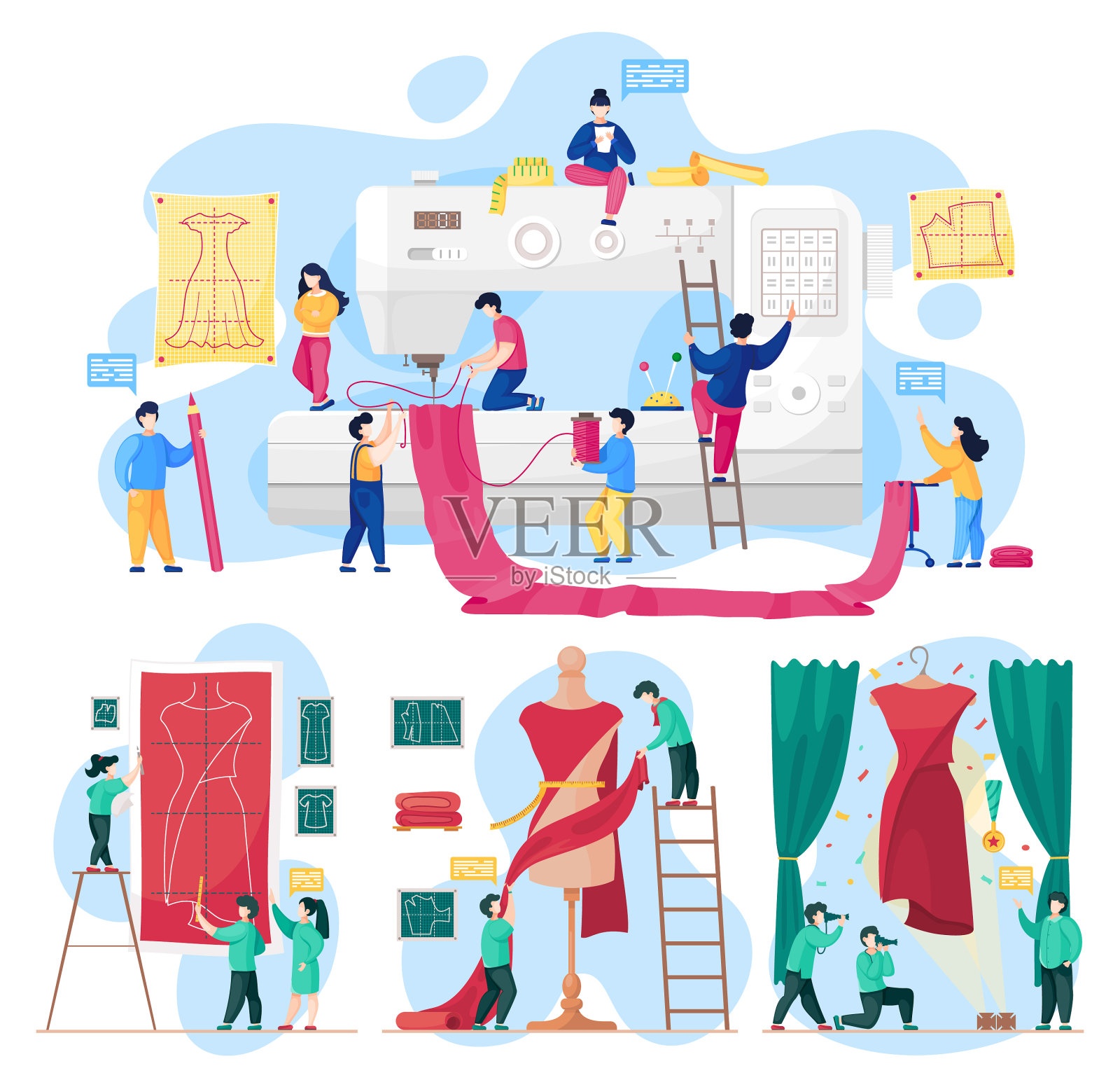 在缝纫车间加工服装套设计元素图片
