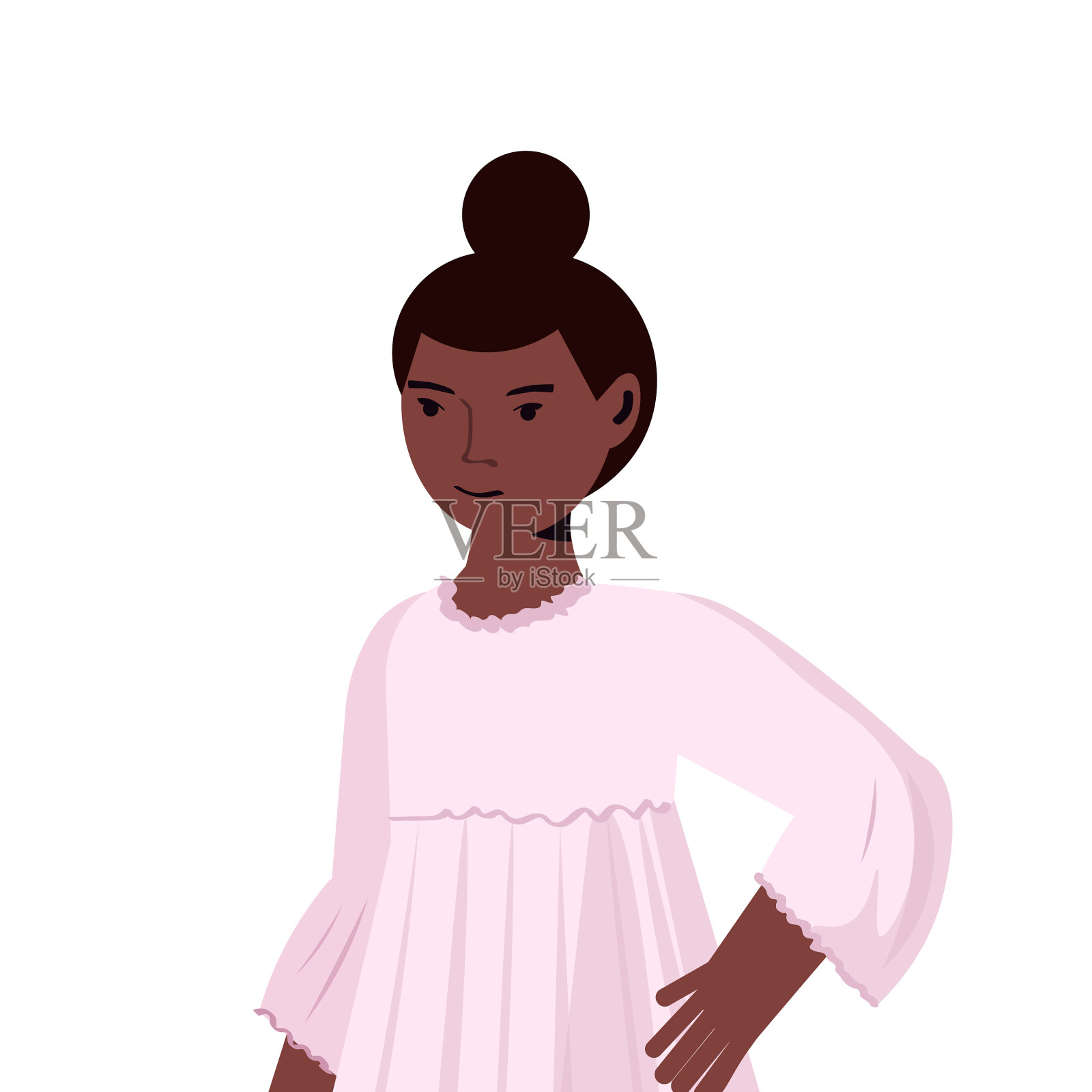 非裔美国人小孩，穿着休闲装的小女孩插画图片素材