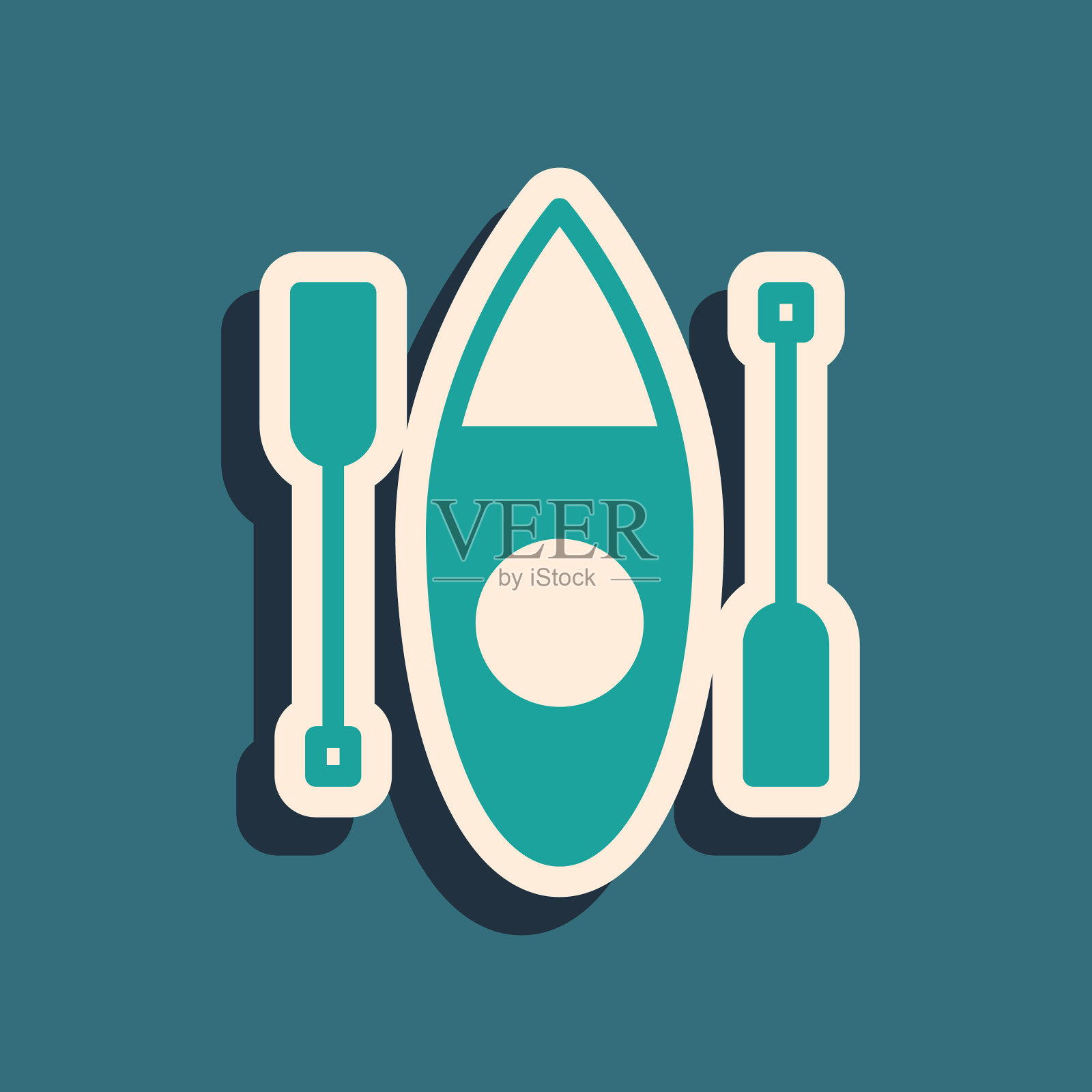 绿色皮艇和桨图标隔离在绿色插画图片素材