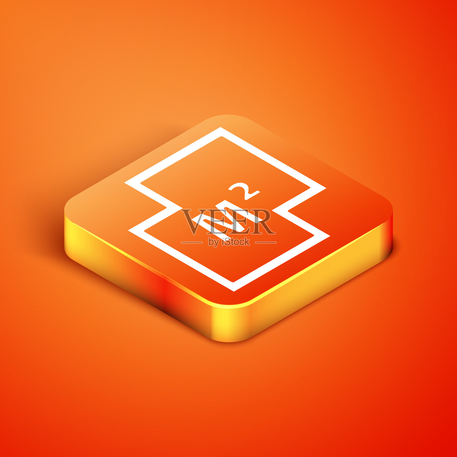 等距房屋平面图图标孤立在橙色上插画图片素材