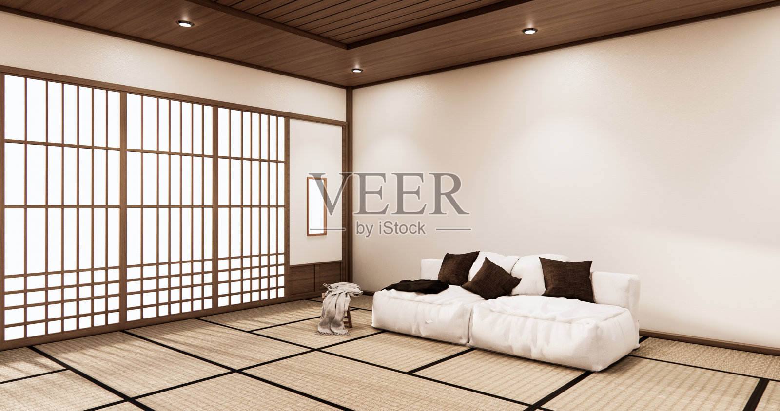 室内客厅采用热带风格，墙面设计。三维渲染照片摄影图片