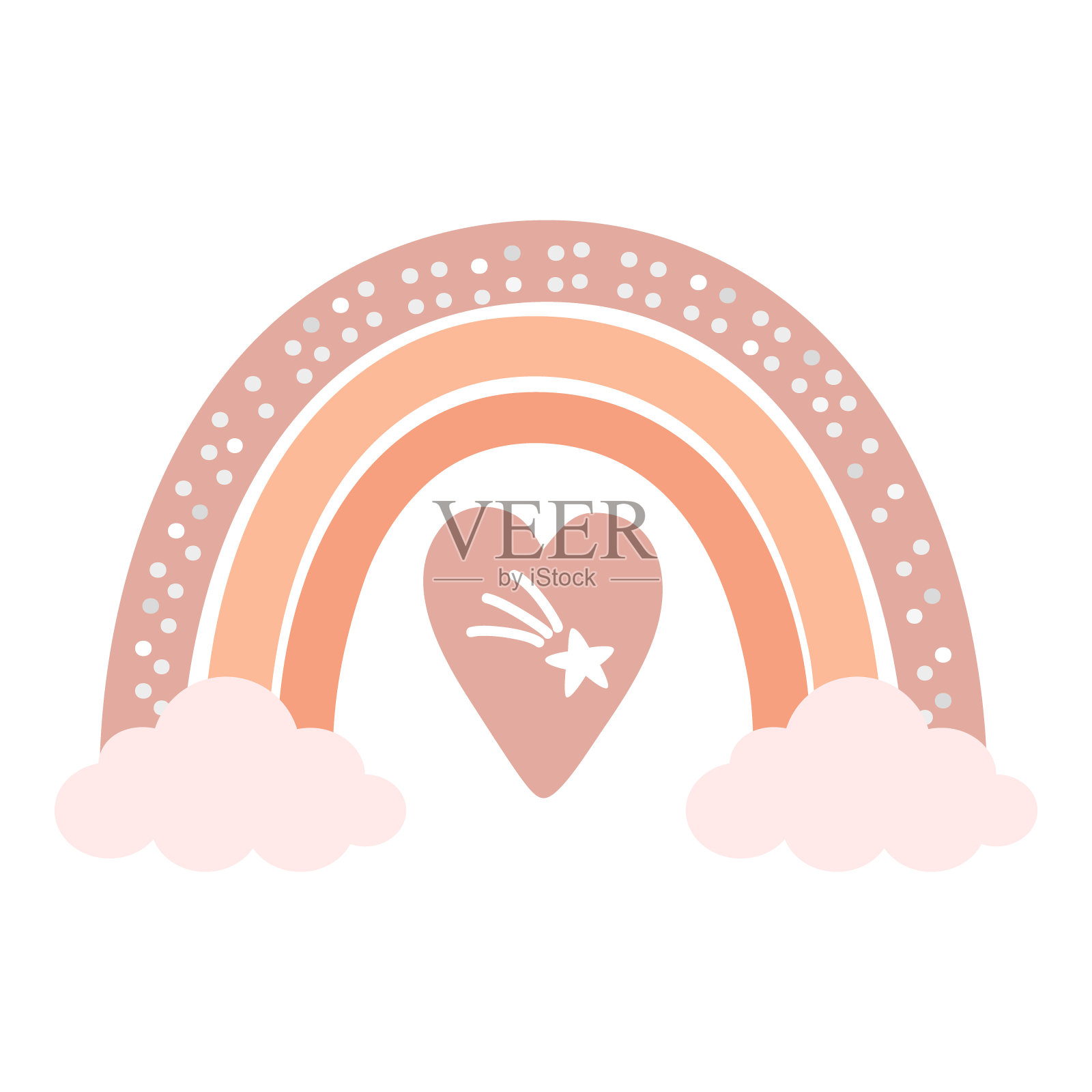 波西米亚苗圃彩虹时尚斯堪的纳维亚风格，孤立在白色背景。可爱的hygge插图海报，纺织品，贺卡，儿童游戏室墙壁装饰。手绘和涂鸦设计元素图片