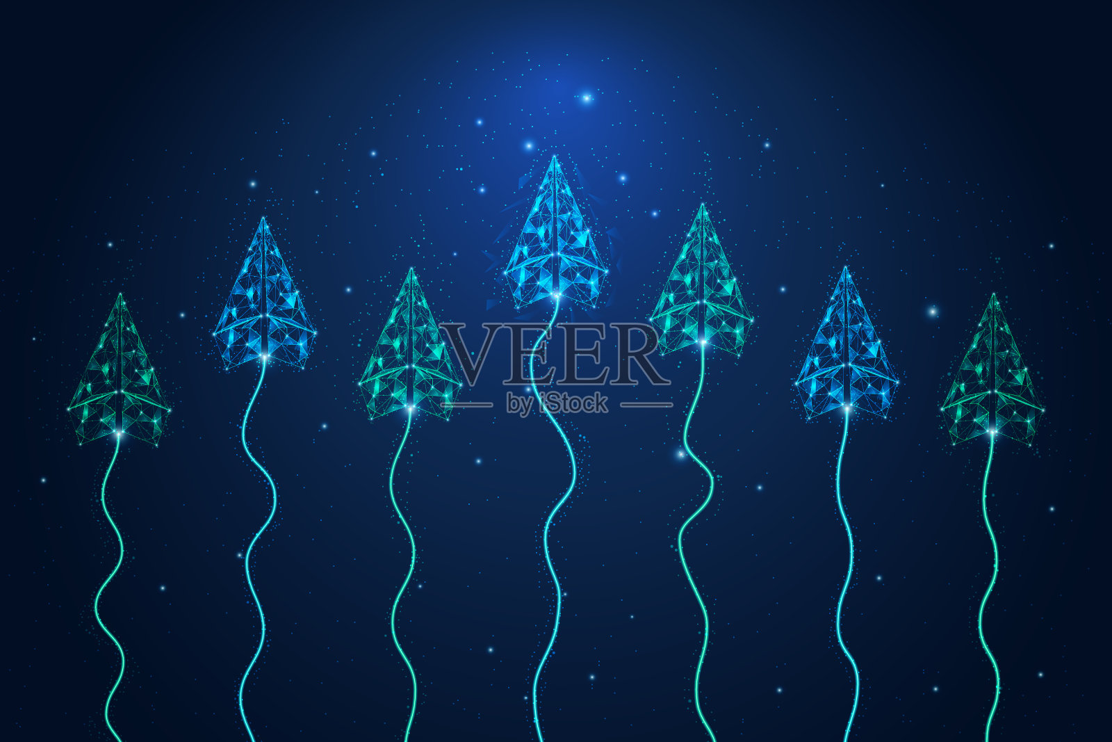 组多边形纸平面领导比赛概念上的蓝色背景。创新的解决方案，创意的商业竞争概念，未来的矢量插图。插画图片素材