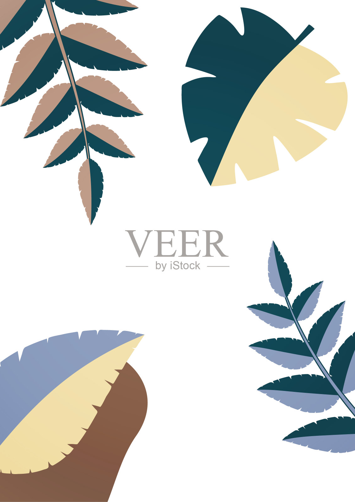 几何形状，抽象的热带叶子在白色的背景。动态模板为您的封面设计。向量插画图片素材