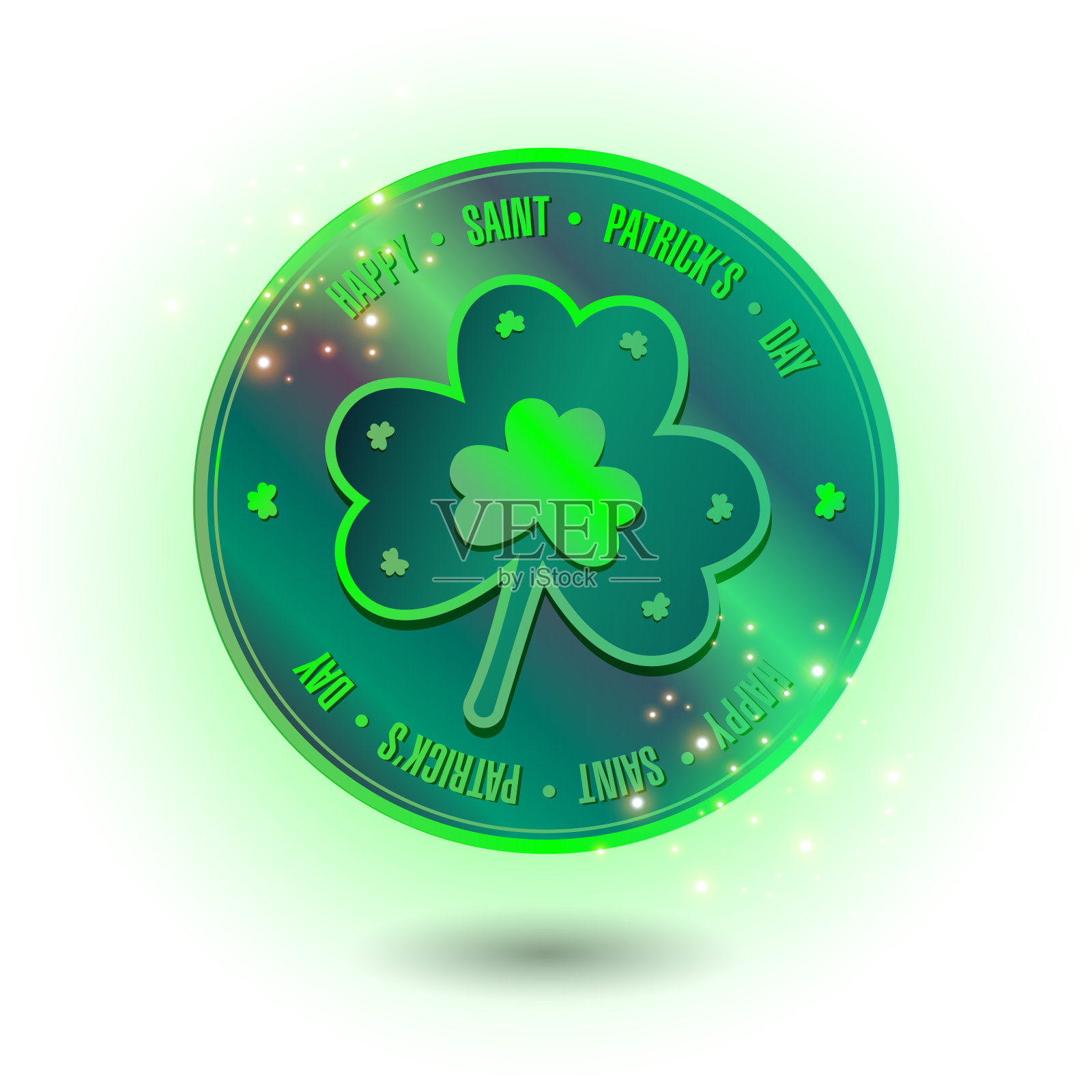 绿色硬币与三叶草。圣帕特里克节快乐。插画图片素材