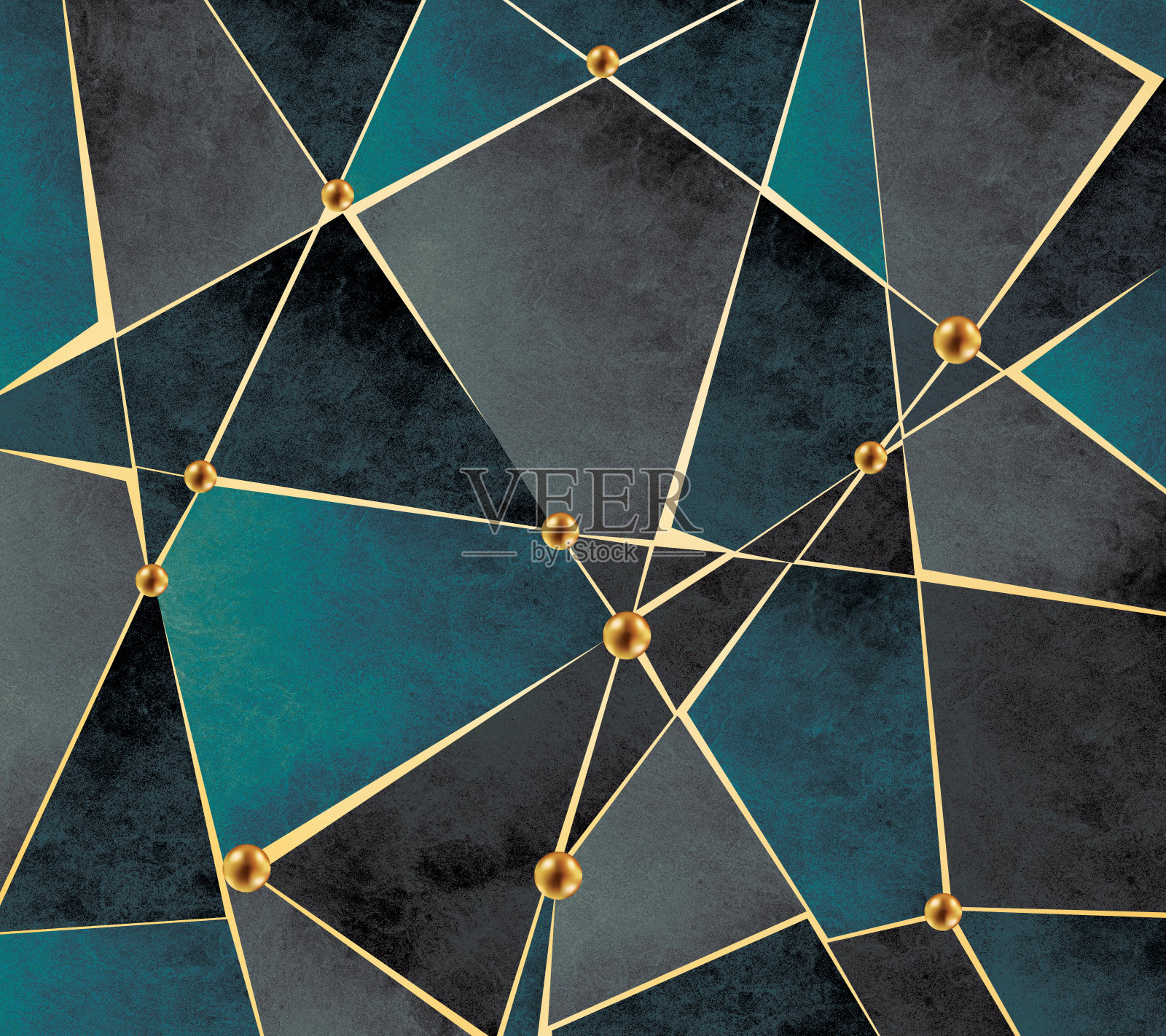 3d现代壁画墙纸。金色的线条，金色的球和深色的背景。照片摄影图片