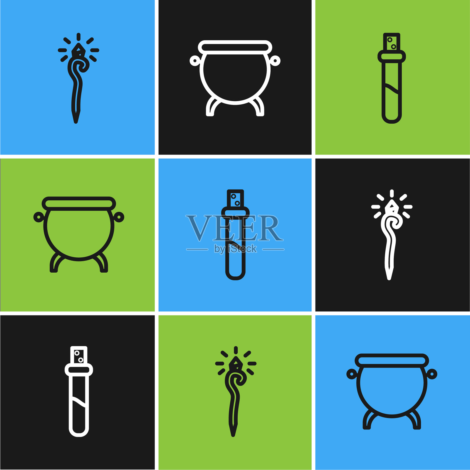 设行魔法杖瓶与爱情药水图标素材