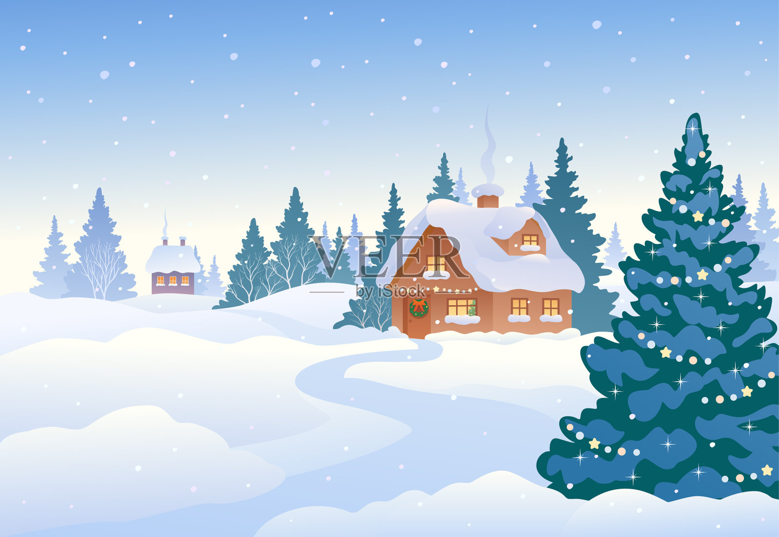 冬日村插画图片素材