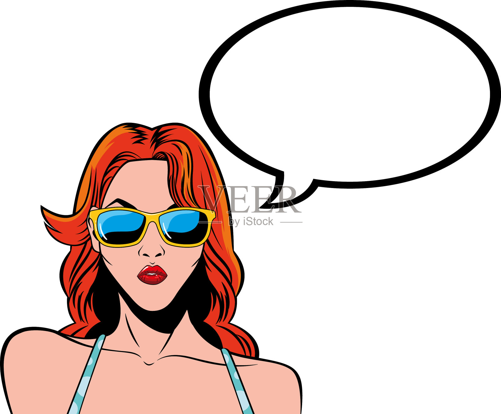 复古红发女人卡通戴眼镜和插画图片素材