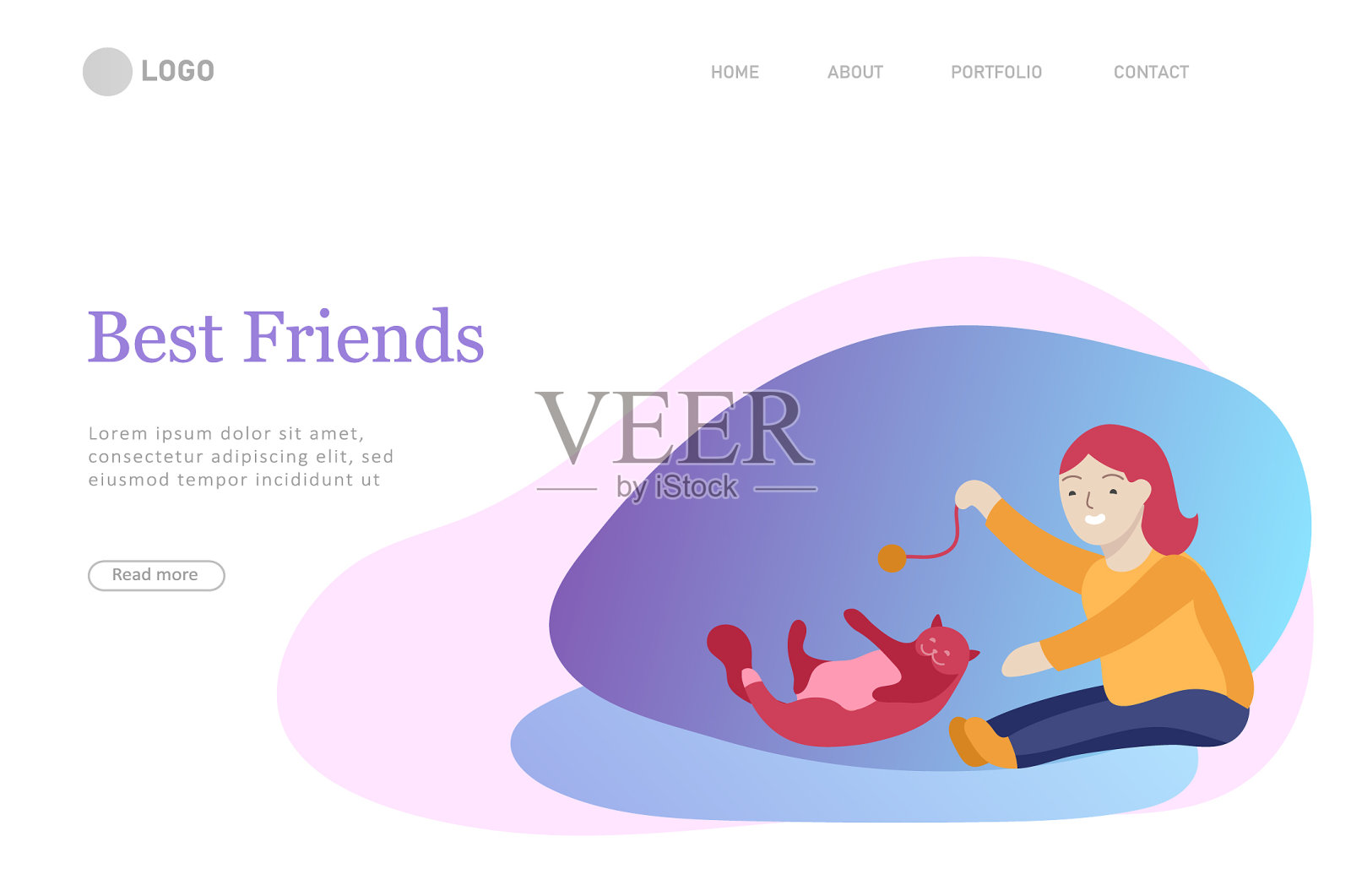 登陆页面设置儿童与猫和狗设计模板素材