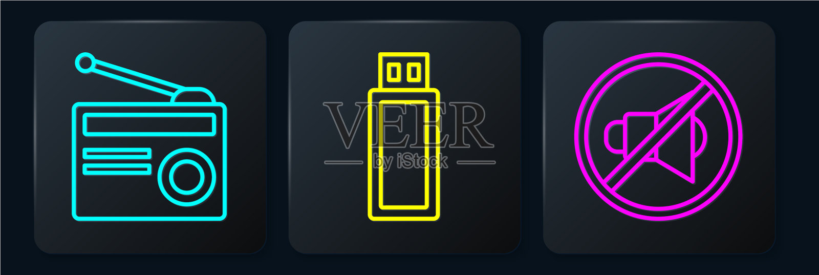 设置线路收音机与天线扬声器静音和usb图标素材