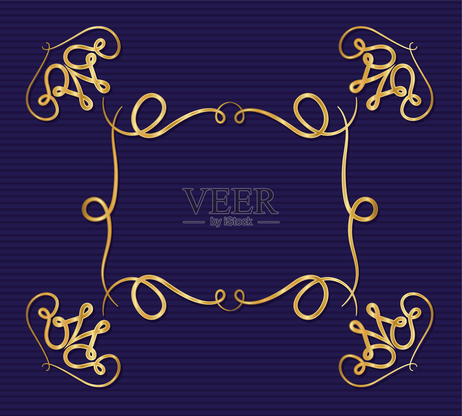 金色装饰艺术框架与装饰在蓝色插画图片素材