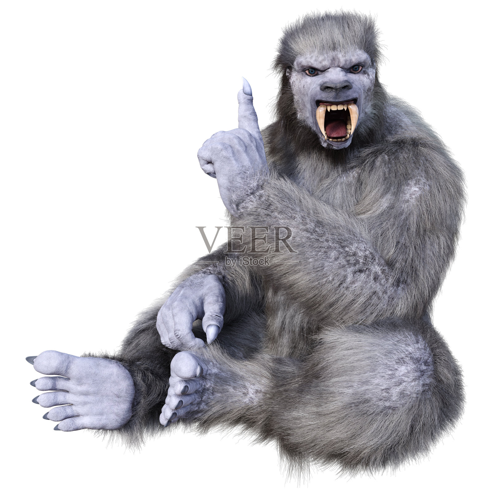 3D插图雪兽生物在白色照片摄影图片