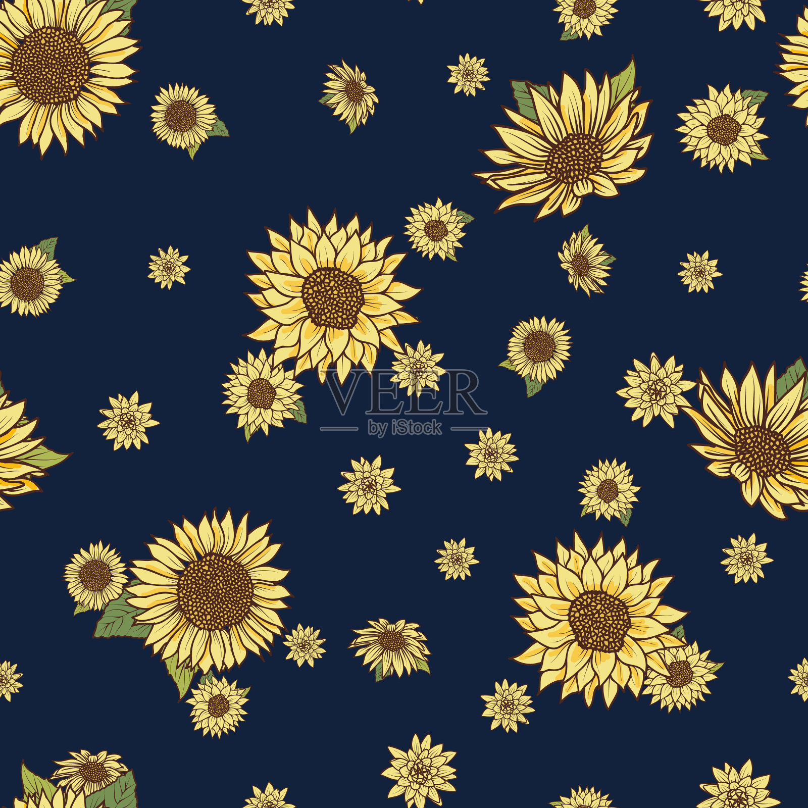 无缝模式与复古手绘插画图片素材