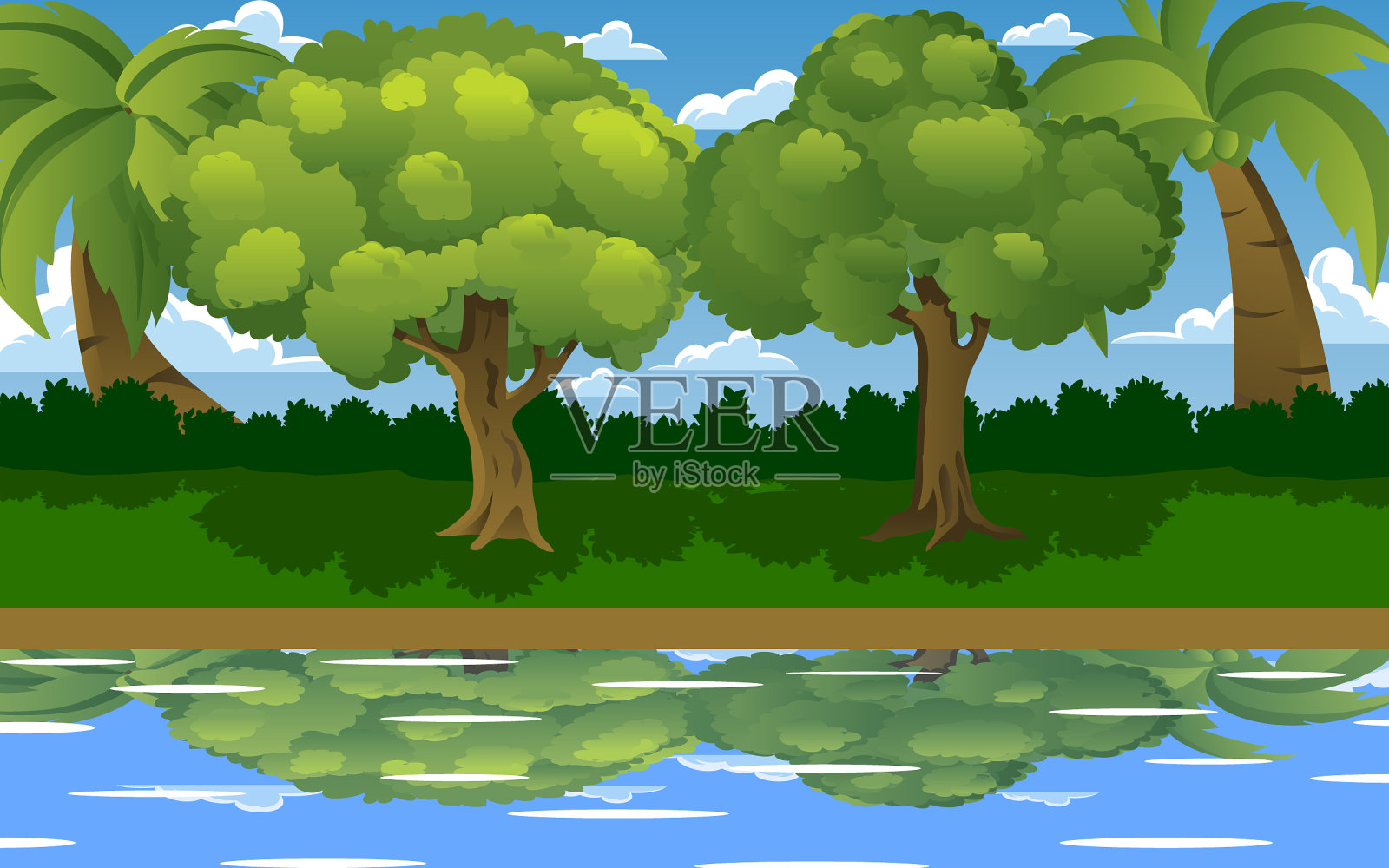 景观河在公共公园插画图片素材