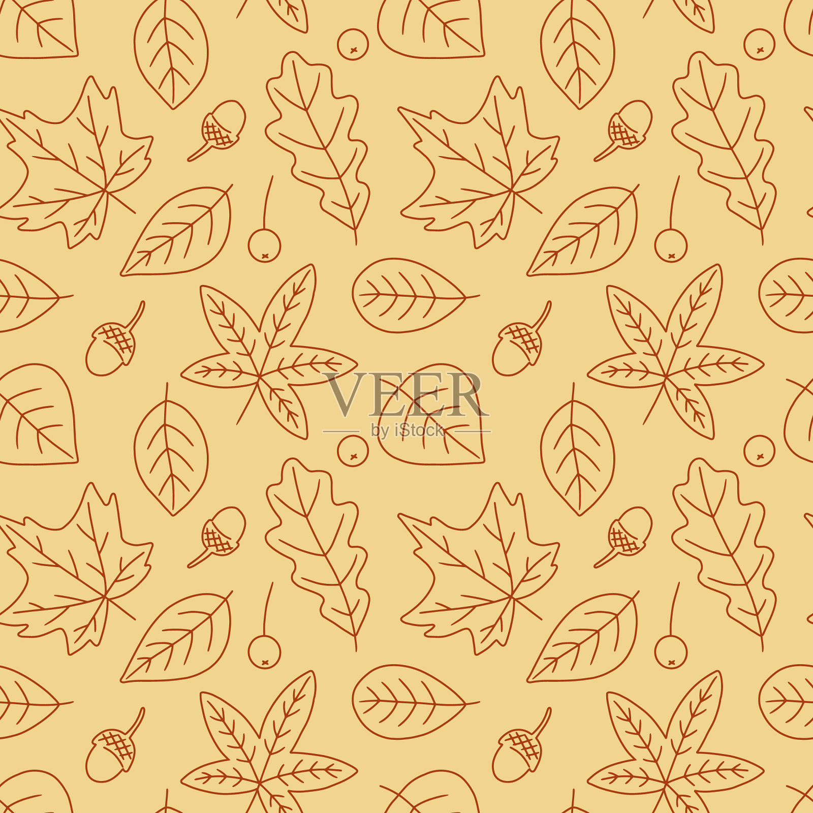 无缝图案与秋叶无尽的印花插画图片素材