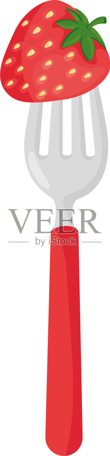 新鲜的草莓，叉在白色设计元素图片