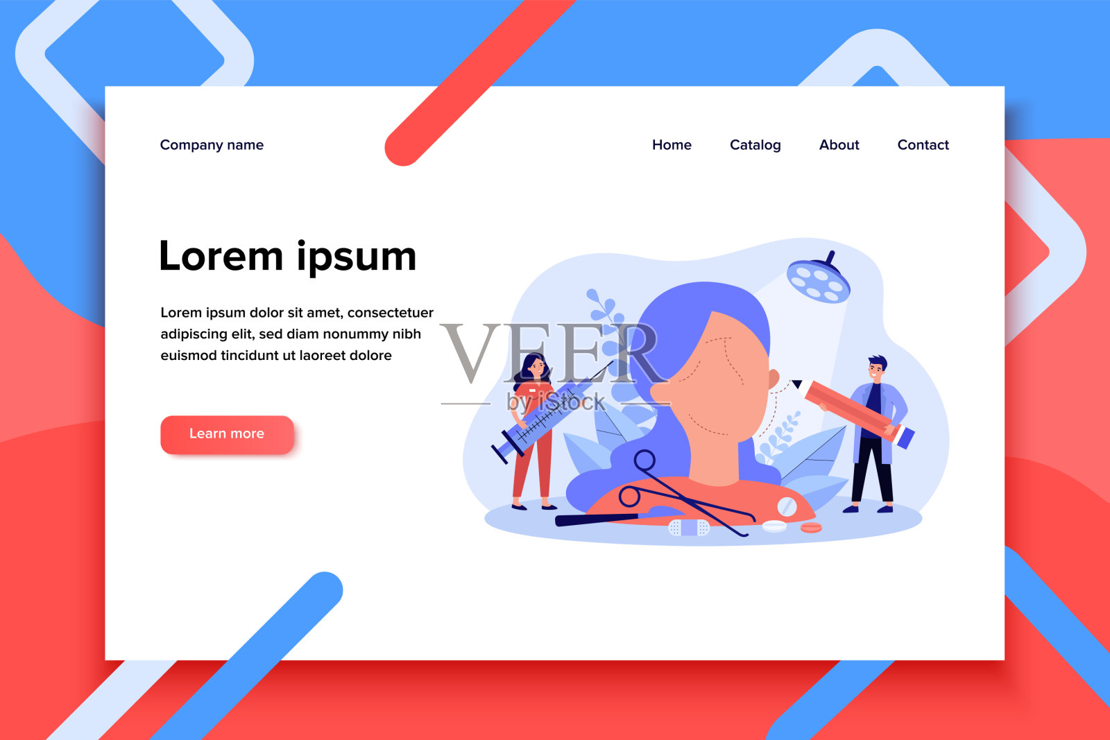 微型外科医生为整形手术准备抽象的脸插画图片素材