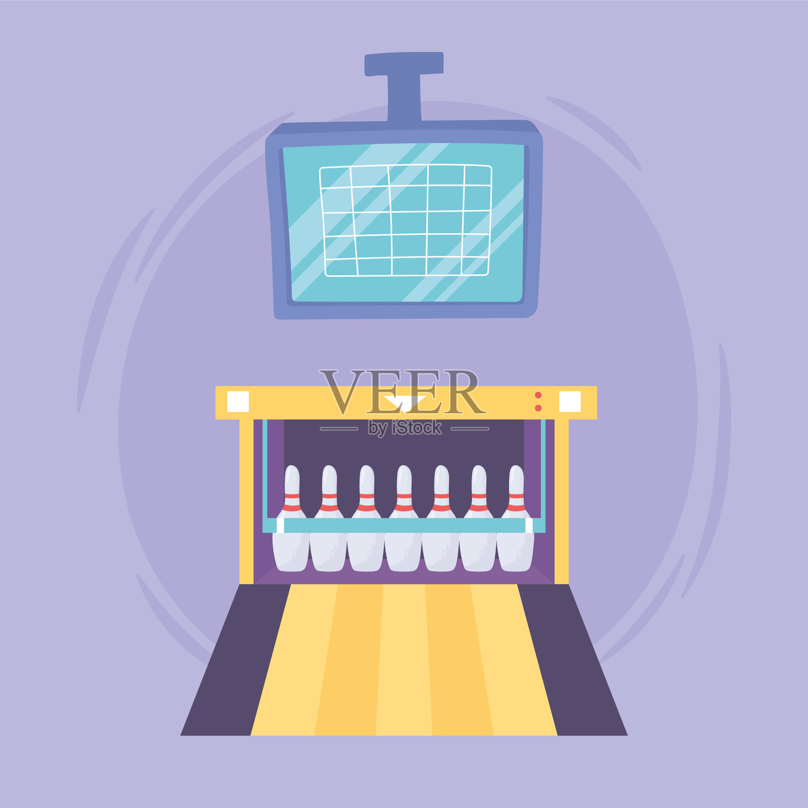 保龄球得分screen alley with pins game插画图片素材