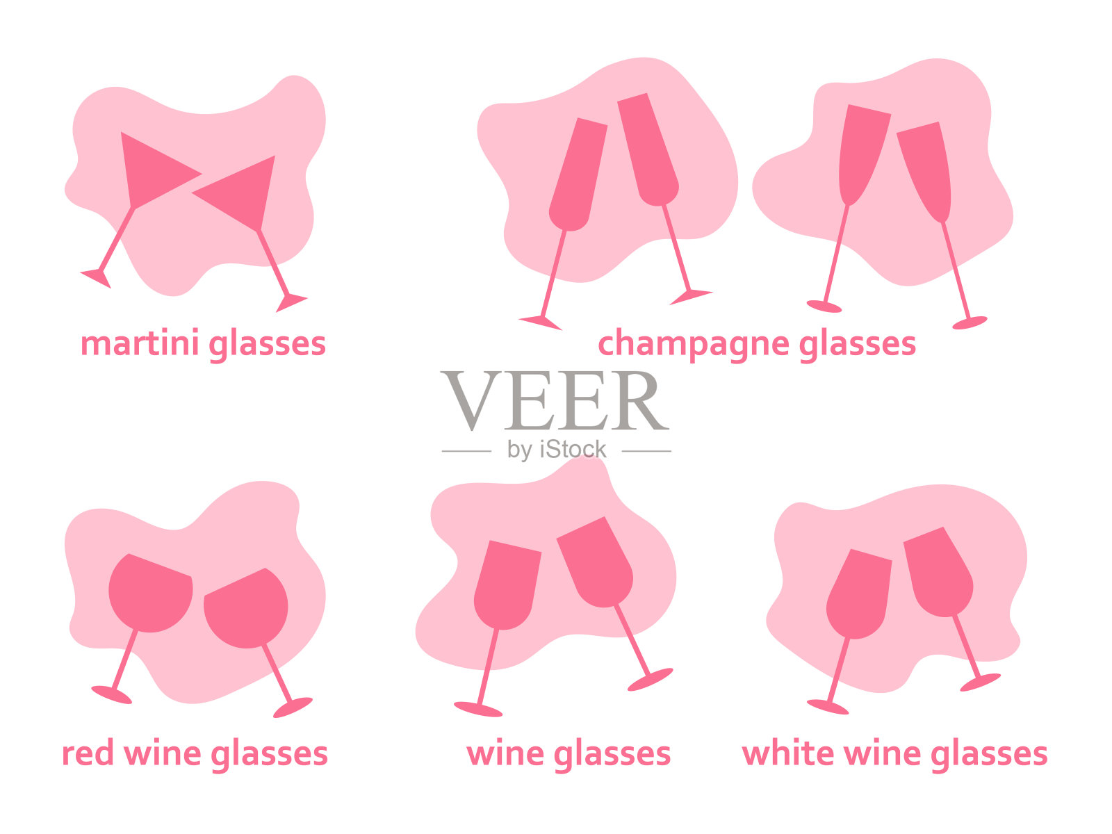 双杯干杯，平面图标粉色矢量简单插图。插画图片素材