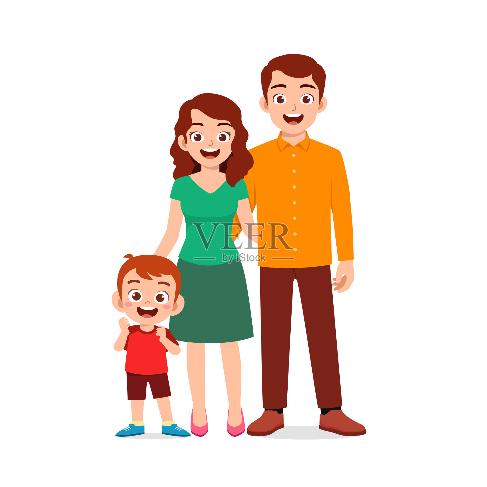 可爱的小男孩和爸爸妈妈在一起插画图片素材