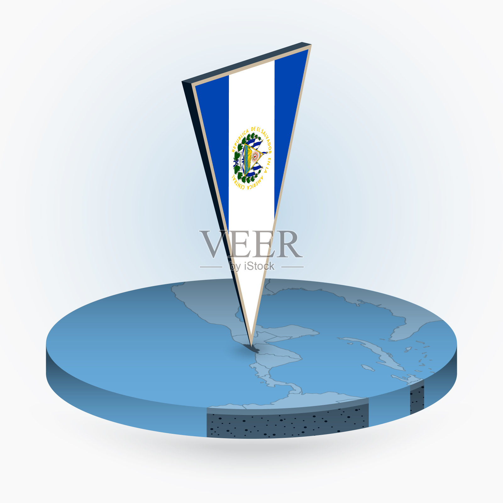 萨尔瓦多地图在圆形等距风格与三角形萨尔瓦多3D旗插画图片素材