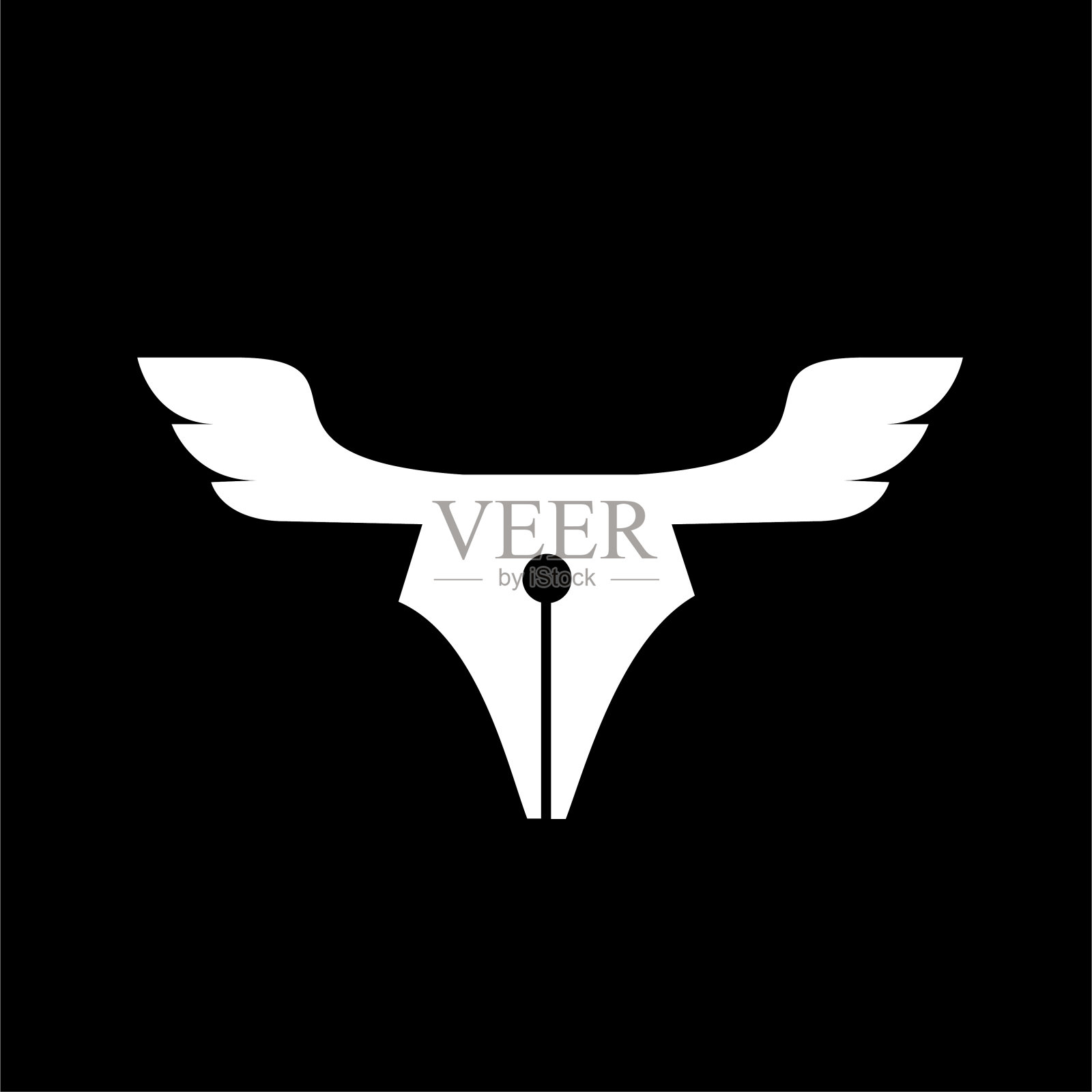 飞笔自由标志设计。概念笔与翅膀矢量图标插图设计插画图片素材